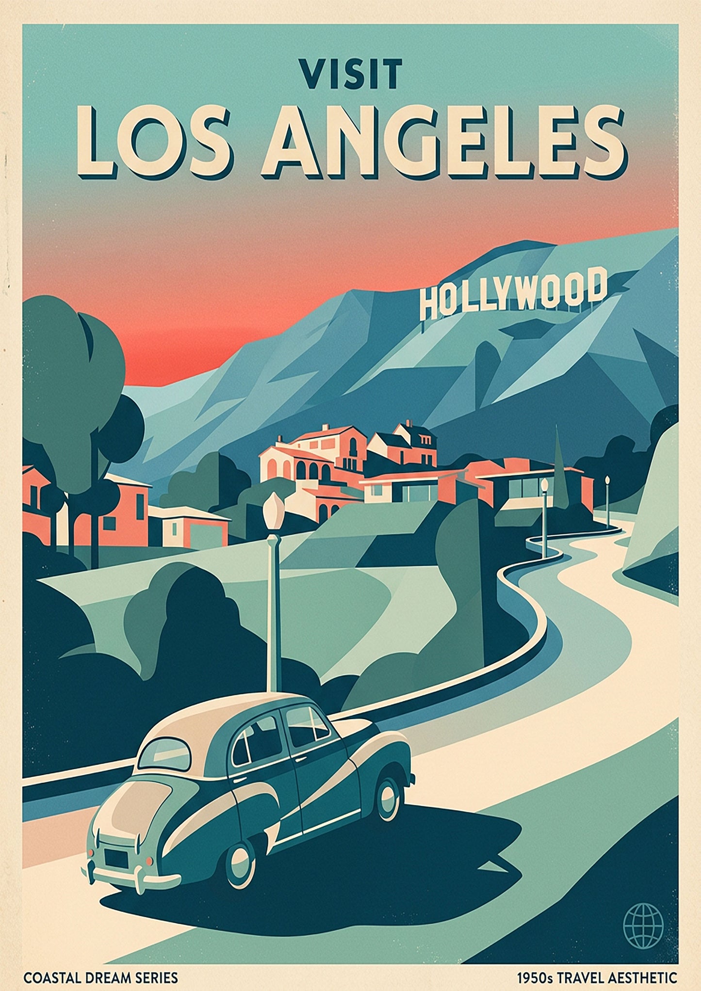 Los Angeles Retro Travel Print – Mid‑Century Hollywood Wall Art