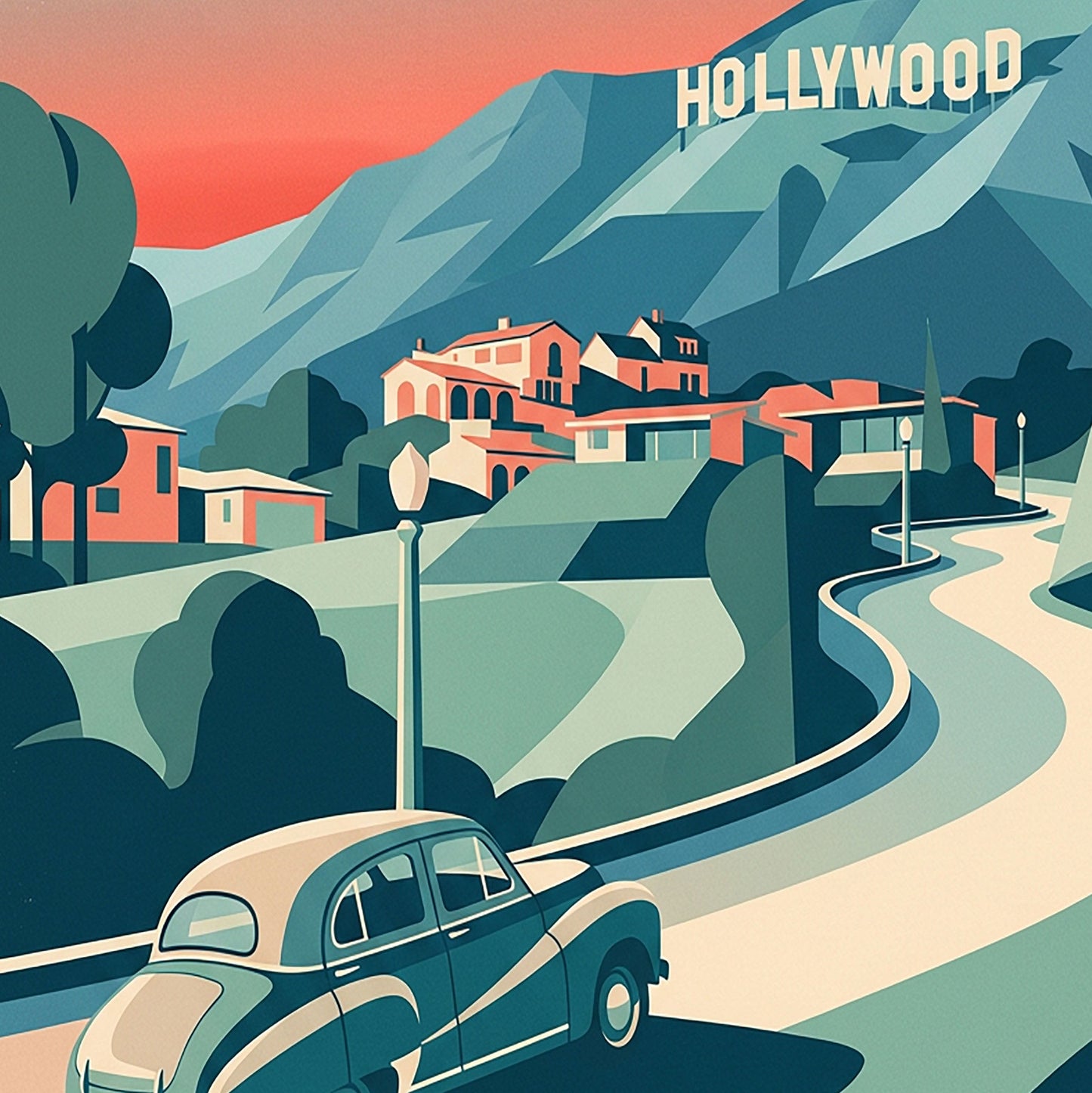 Los Angeles Retro Travel Print – Mid‑Century Hollywood Wall Art