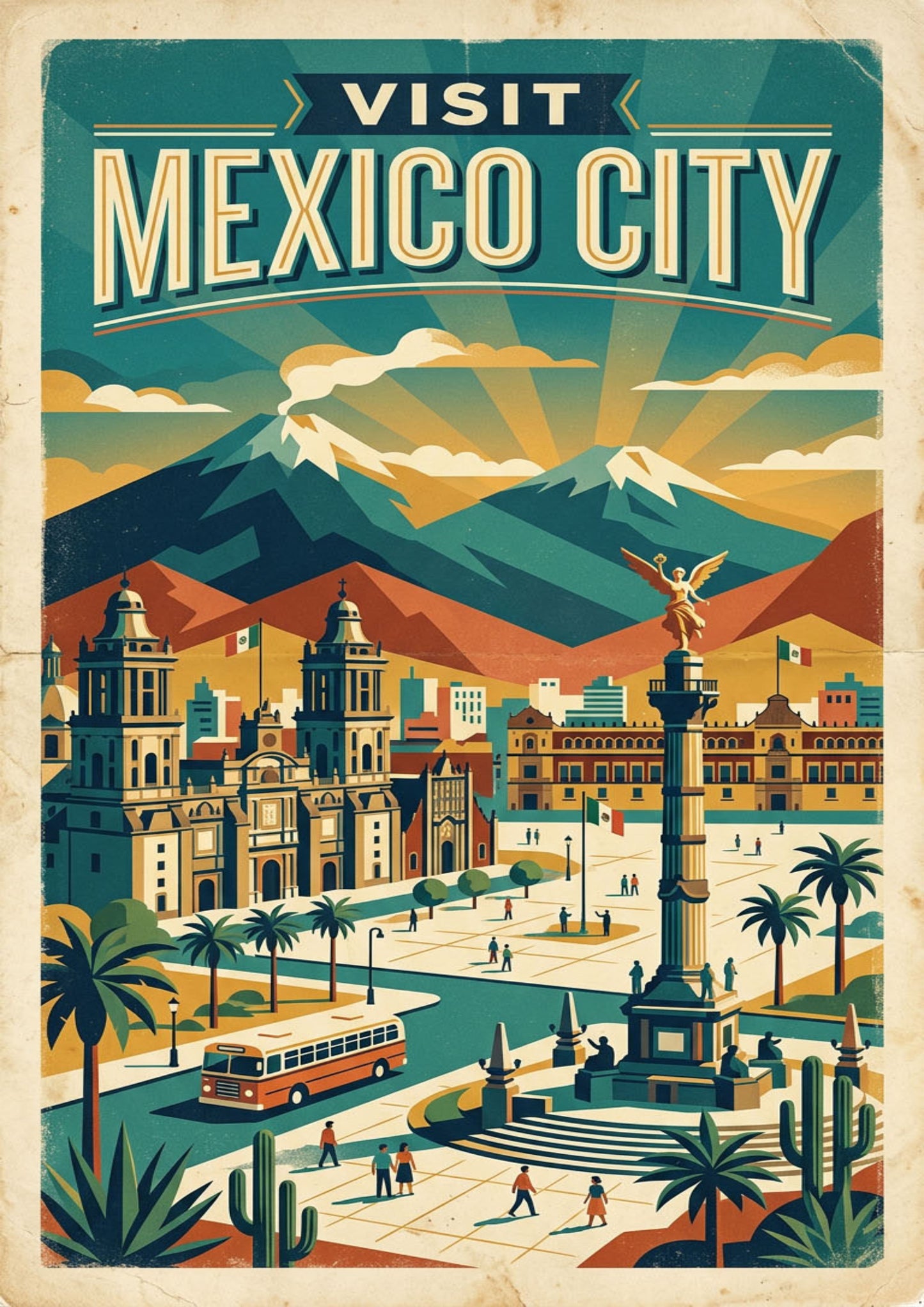 Mexico City Art Print – Retro Vintage‑Style Travel Poster