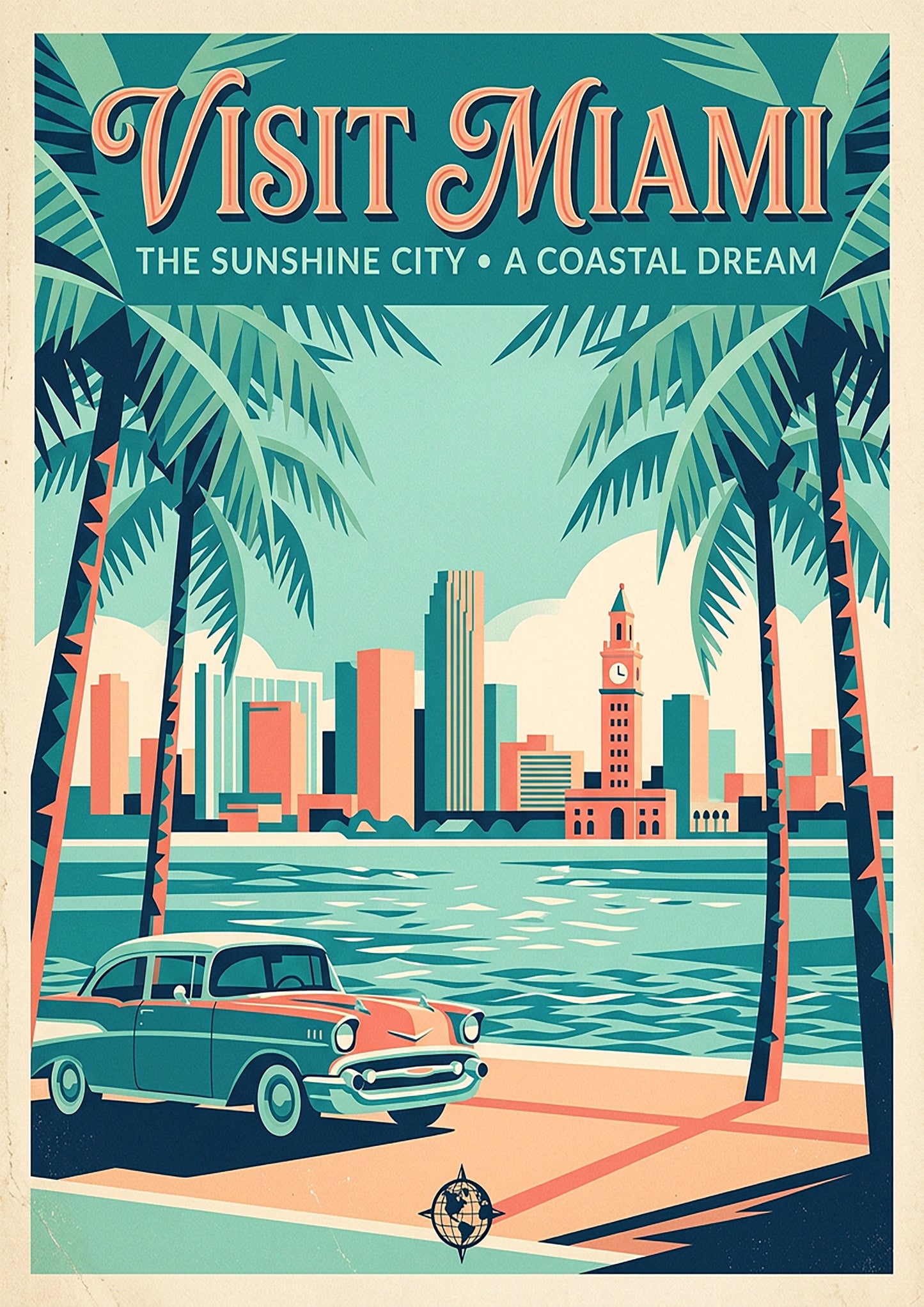 Miami Retro Travel Print – Mid‑Century Coastal Wall Art