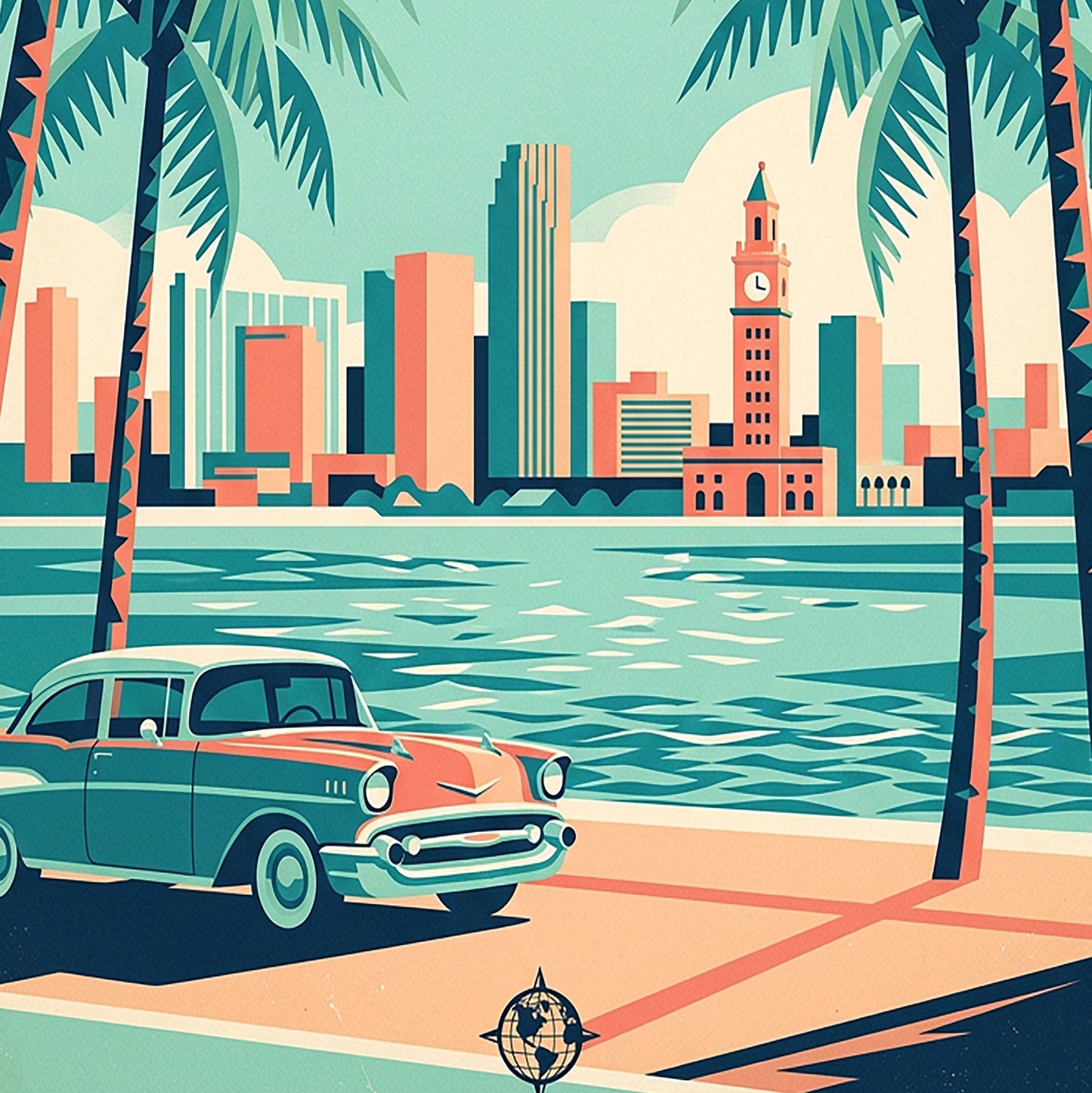 Miami Retro Travel Print – Mid‑Century Coastal Wall Art