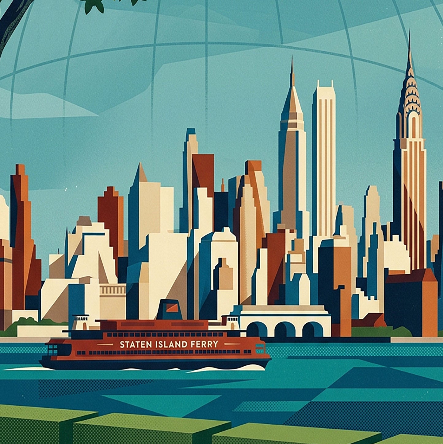 New York Retro Travel Print – Mid‑Century Skyline Wall Art