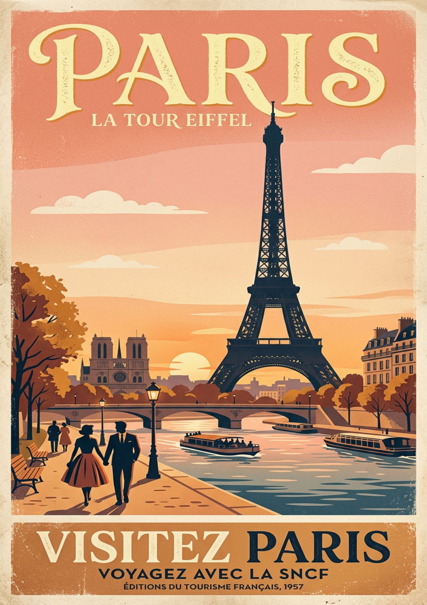 Vintage Paris Travel Poster – Eiffel Tower Retro Wall Art