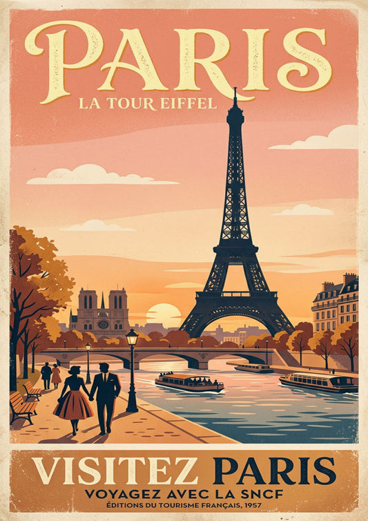 Vintage Paris Travel Poster – Eiffel Tower Retro Wall Art