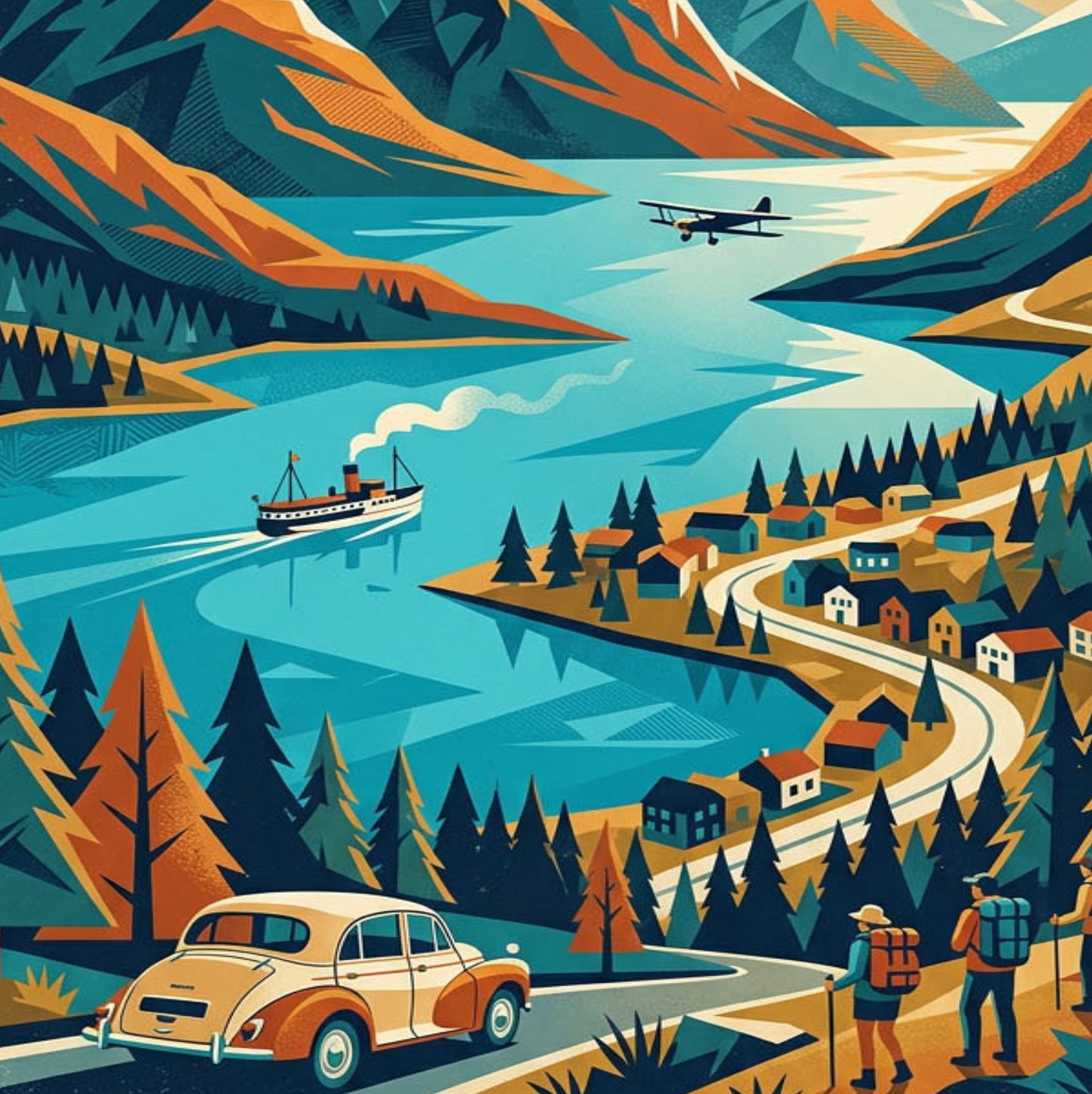 Queenstown New Zealand Travel Poster – Vintage Adventure Wall Art