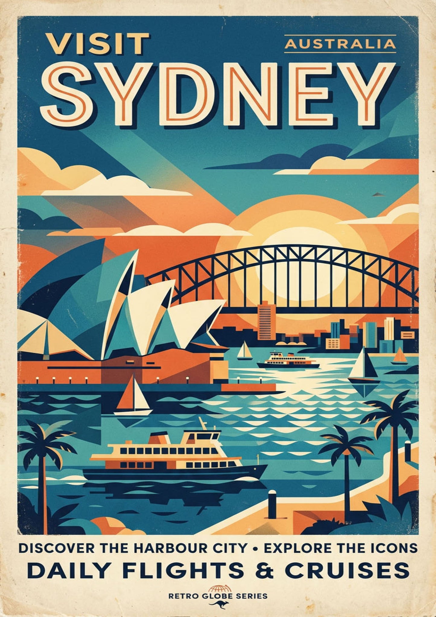 Sydney Australia Travel Poster – Retro Harbour City Wall Art