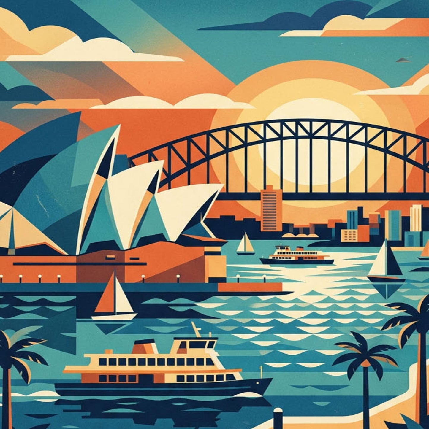 Sydney Australia Travel Poster – Retro Harbour City Wall Art