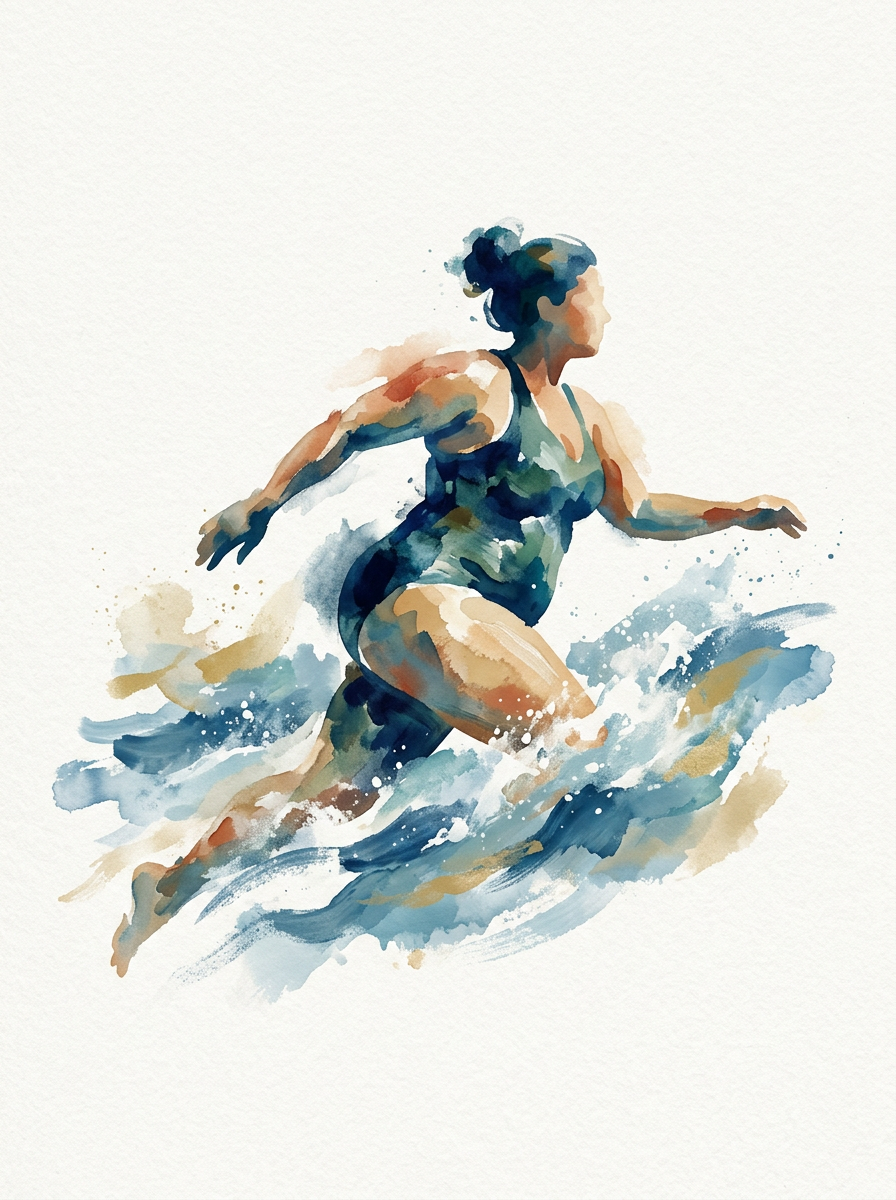 Open Water Swimmer Print – Expressive Watercolour Coastal Wall Art