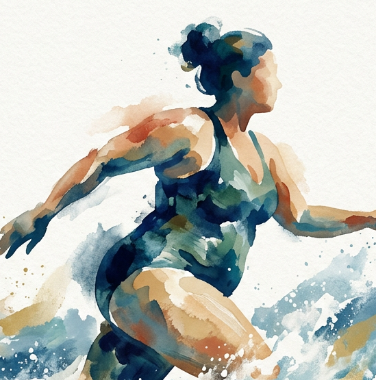 Open Water Swimmer Print – Expressive Watercolour Coastal Wall Art