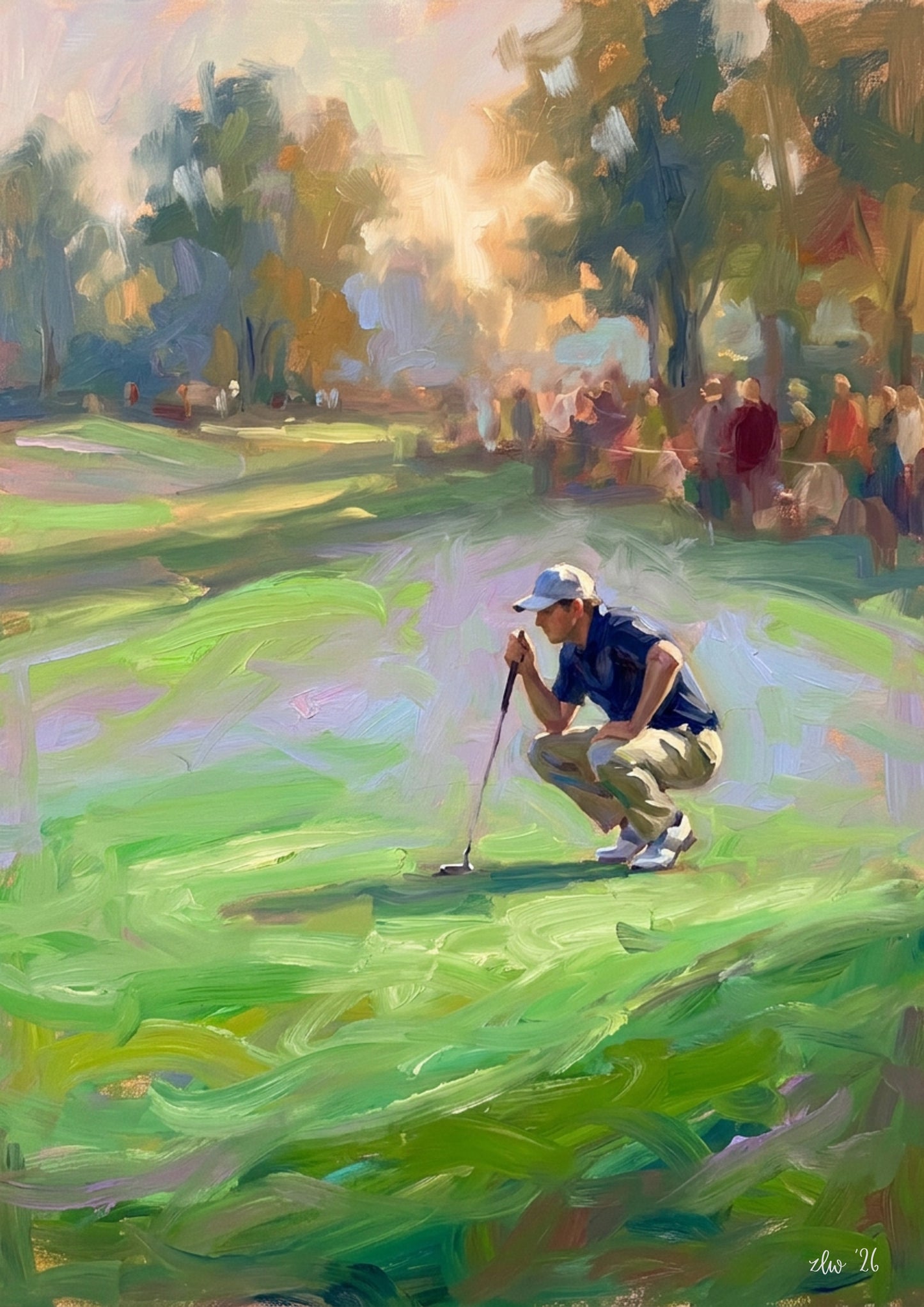 Golfer Lining Up the Putt – Abstract Tournament Print