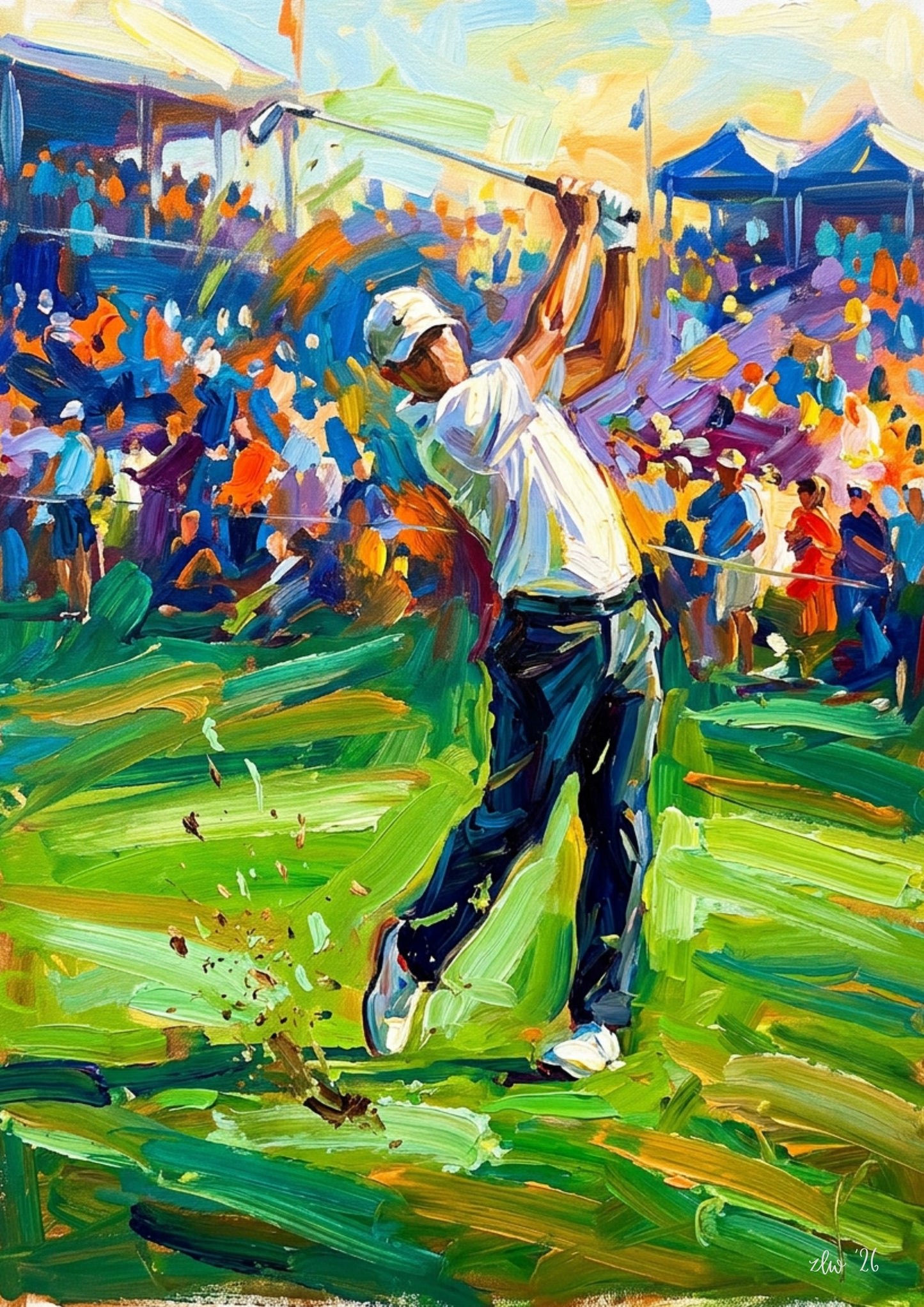 Golfer Tournament Swing – Abstract Coloursplash Print
