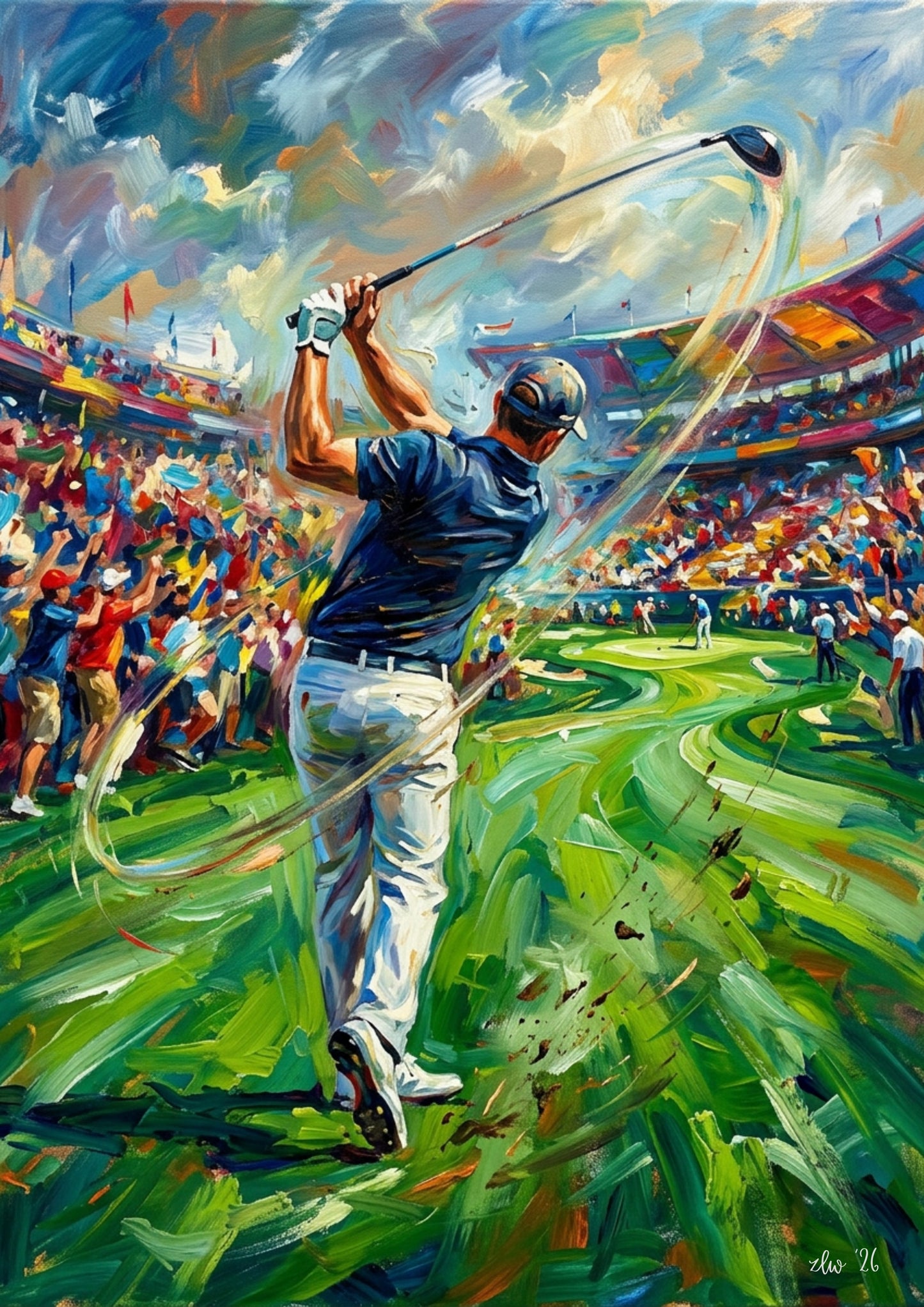 Golfer Stadium Swing – Abstract Tournament Coloursplash Print