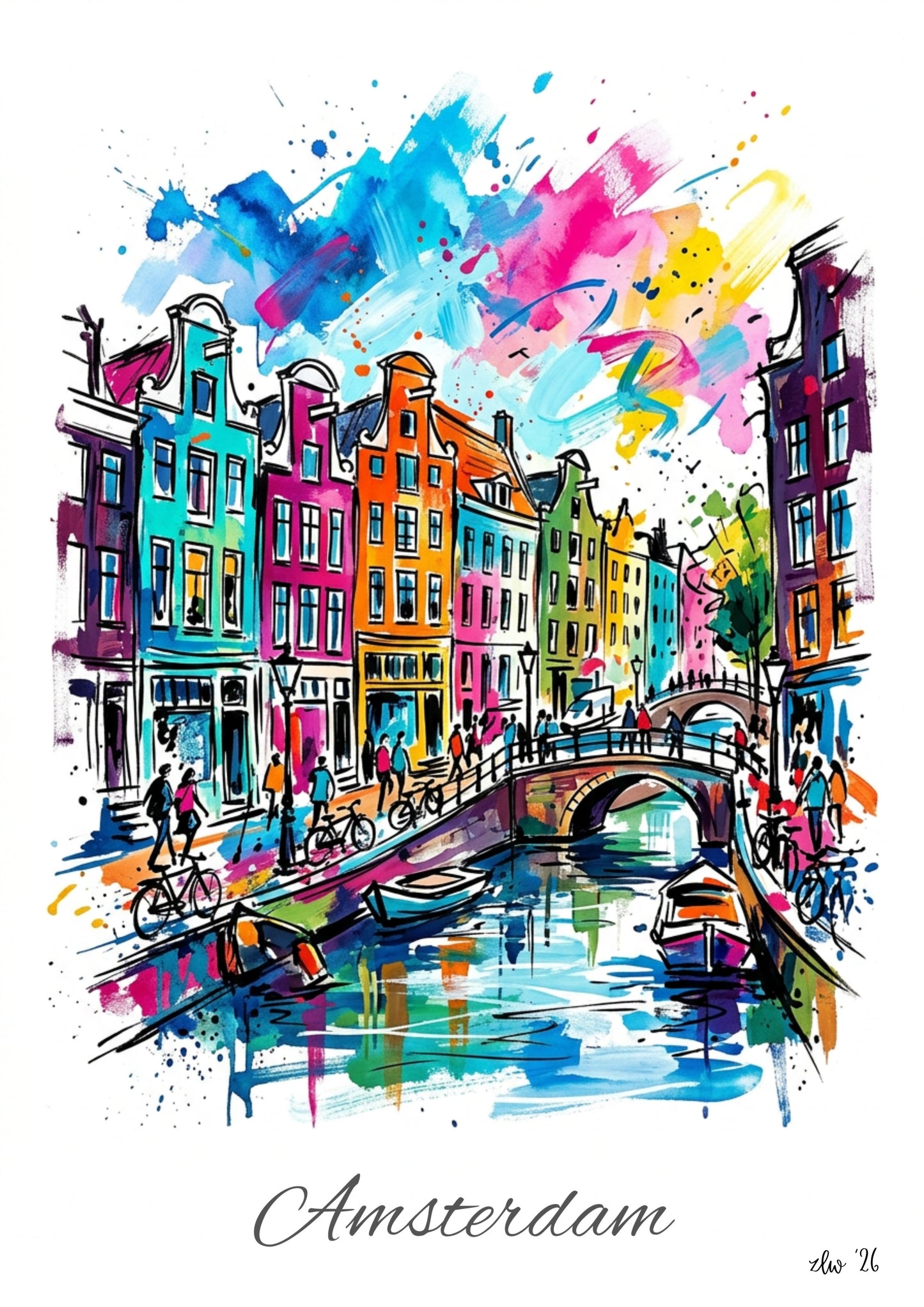 Amsterdam Coloursplash Travel Print – Modern City Wall Art