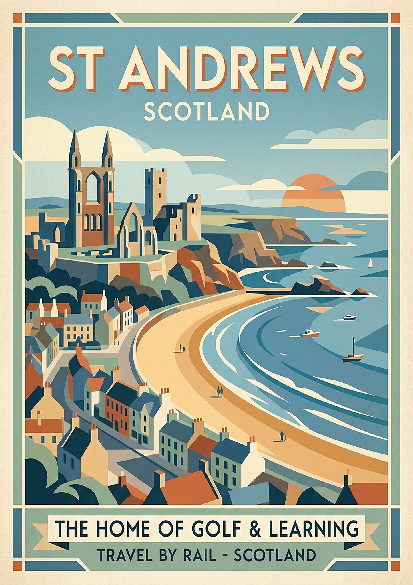 St Andrews Scotland Travel Poster – Vintage Coastal Wall Art