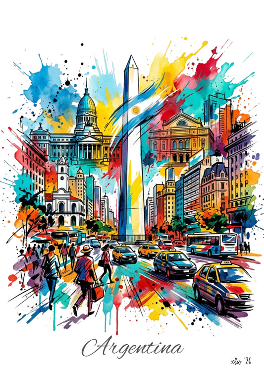 Buenos Aires Coloursplash Travel Print – Modern Argentina Wall Art