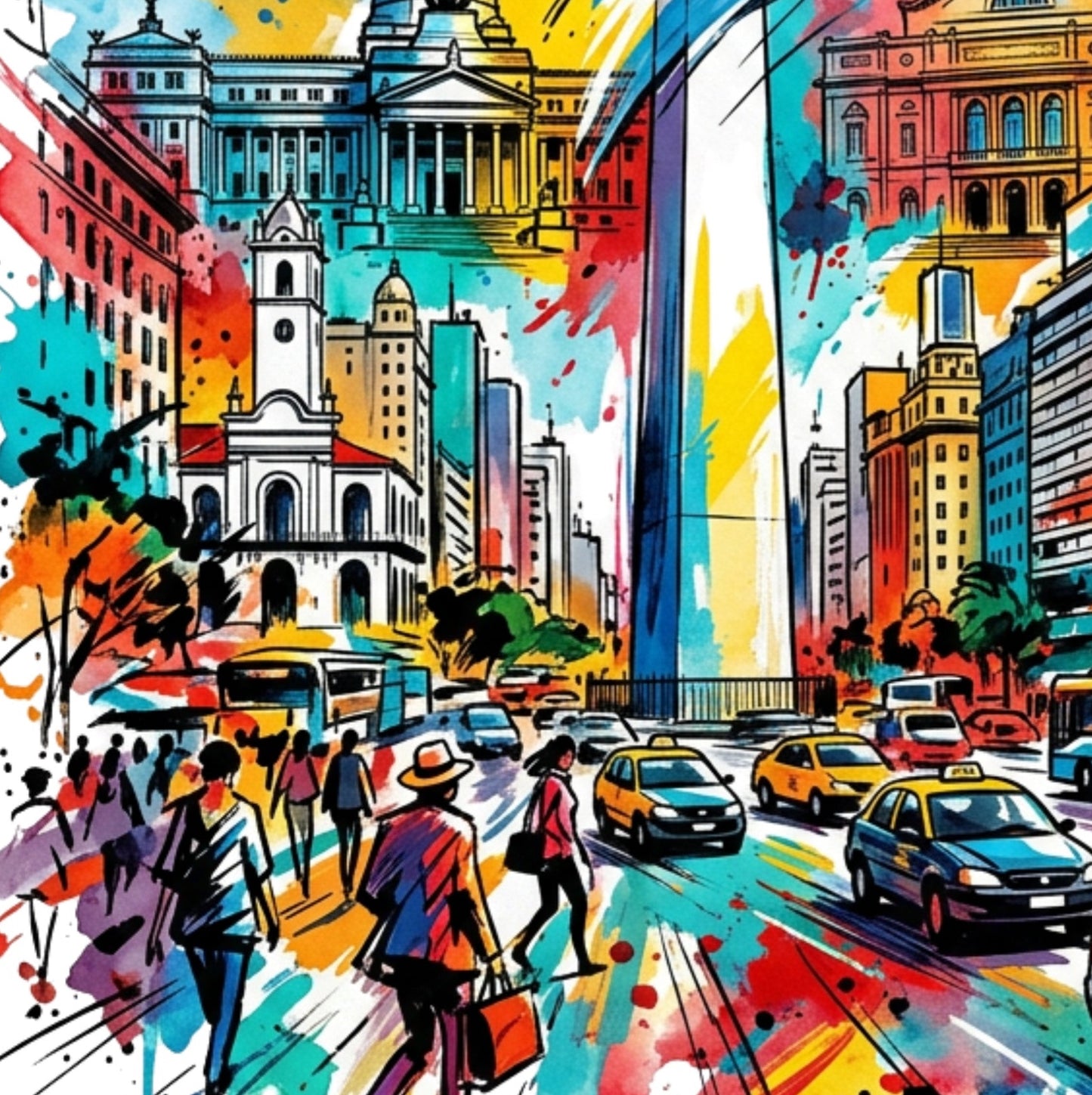 Buenos Aires Coloursplash Travel Print – Modern Argentina Wall Art