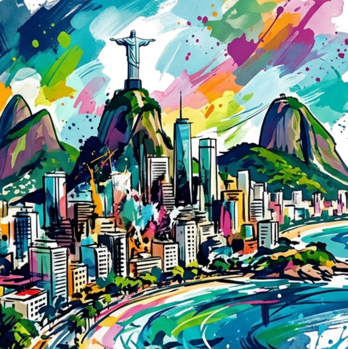 Rio de Janeiro Coloursplash Travel Print – Modern Brazil Wall Art