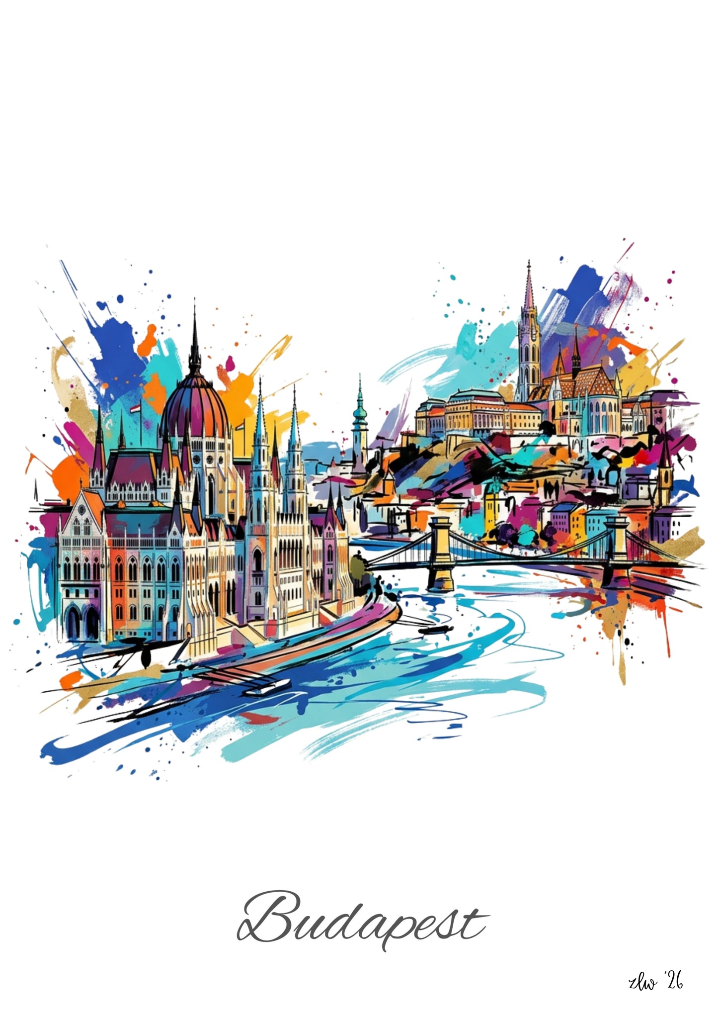 Budapest Coloursplash Travel Print – Modern Hungary Wall Art