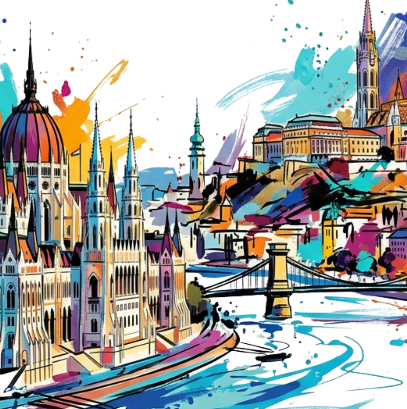 Budapest Coloursplash Travel Print – Modern Hungary Wall Art