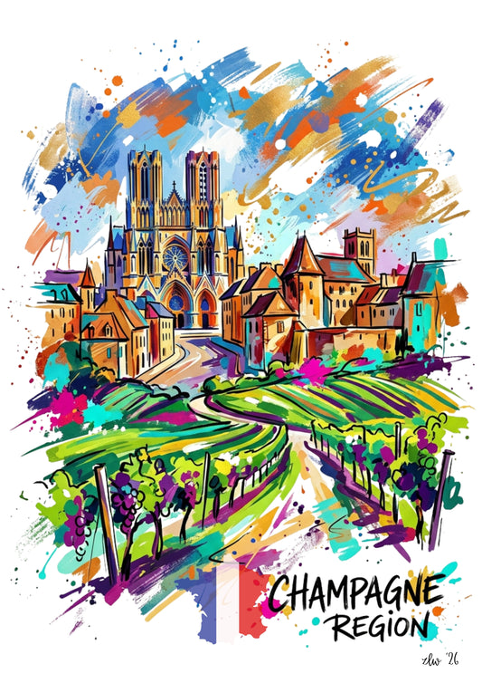 Champagne Region Coloursplash Travel Print – Modern Landscape Wall Art