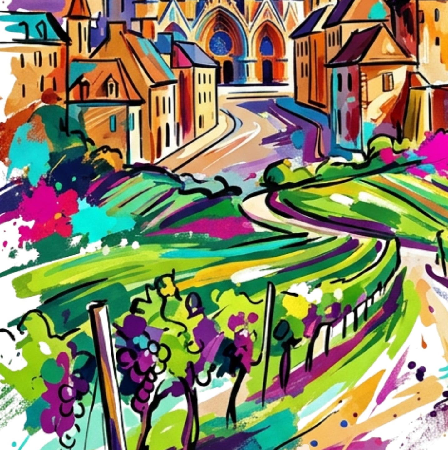Champagne Region Coloursplash Travel Print – Modern Landscape Wall Art
