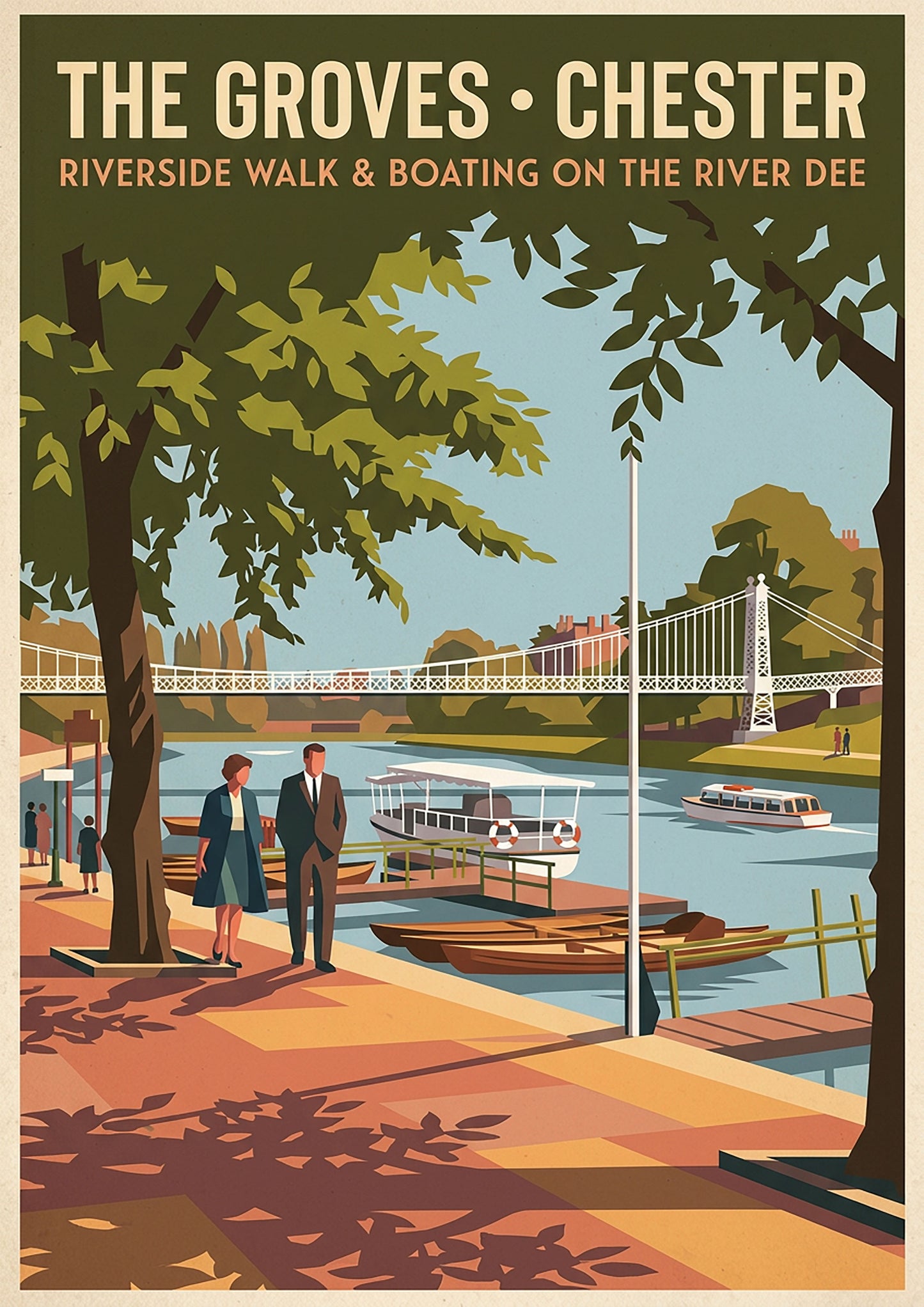 The Groves Chester Art Print – Vintage‑Style Riverside Travel Poster