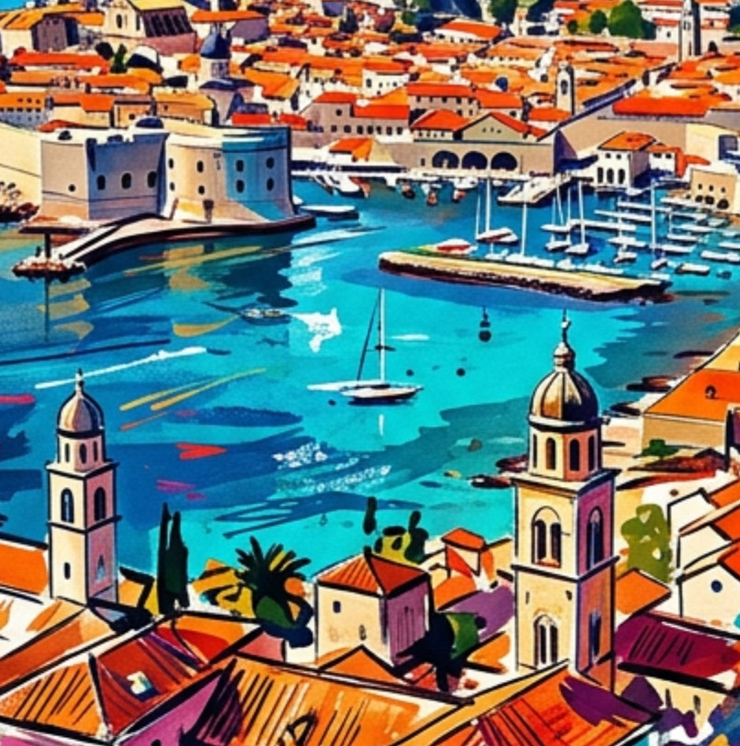 Croatia Coloursplash Travel Print – Modern Dubrovnik Wall Art