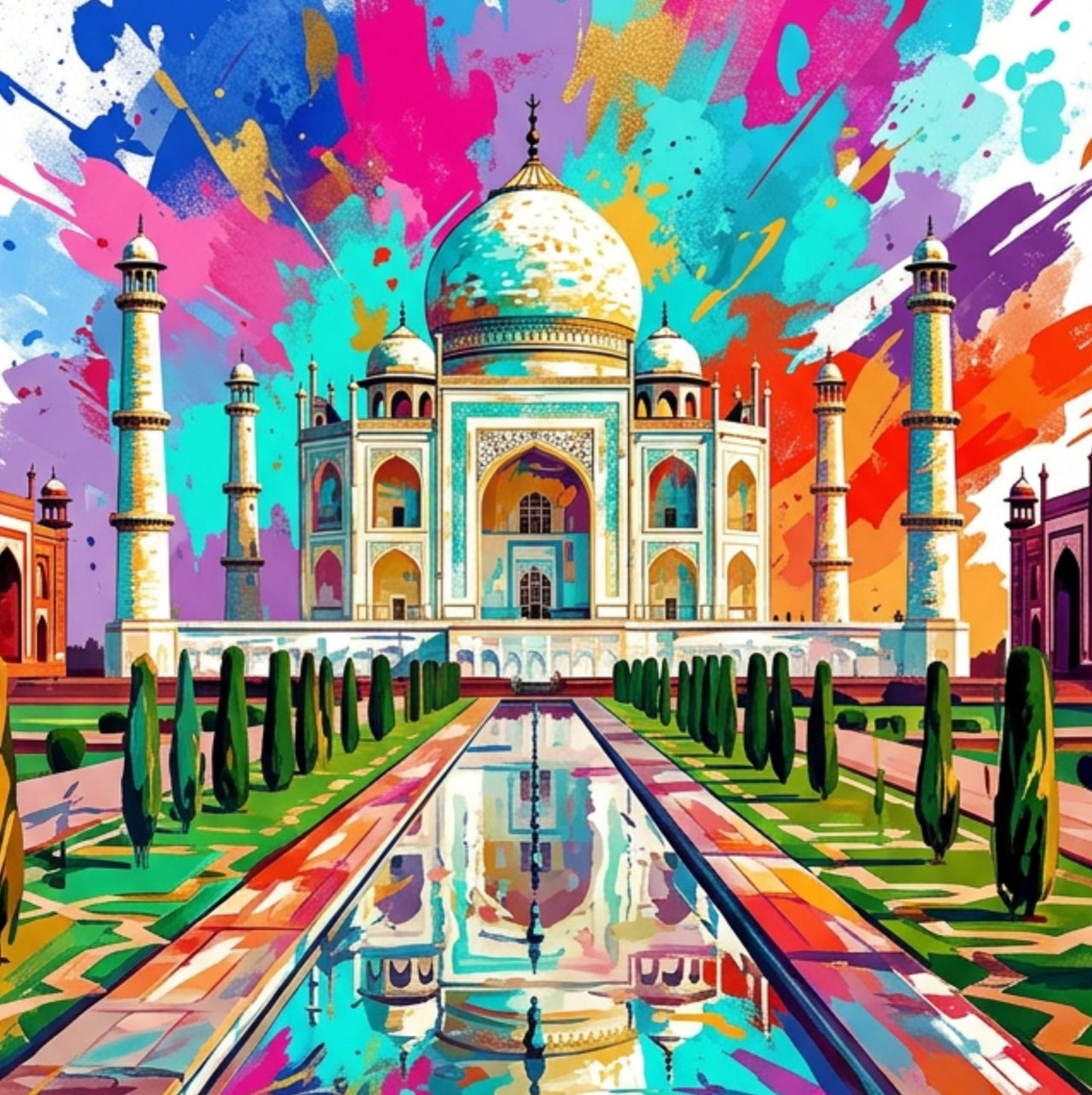Taj Mahal Coloursplash Travel Print – Modern India Wall Art