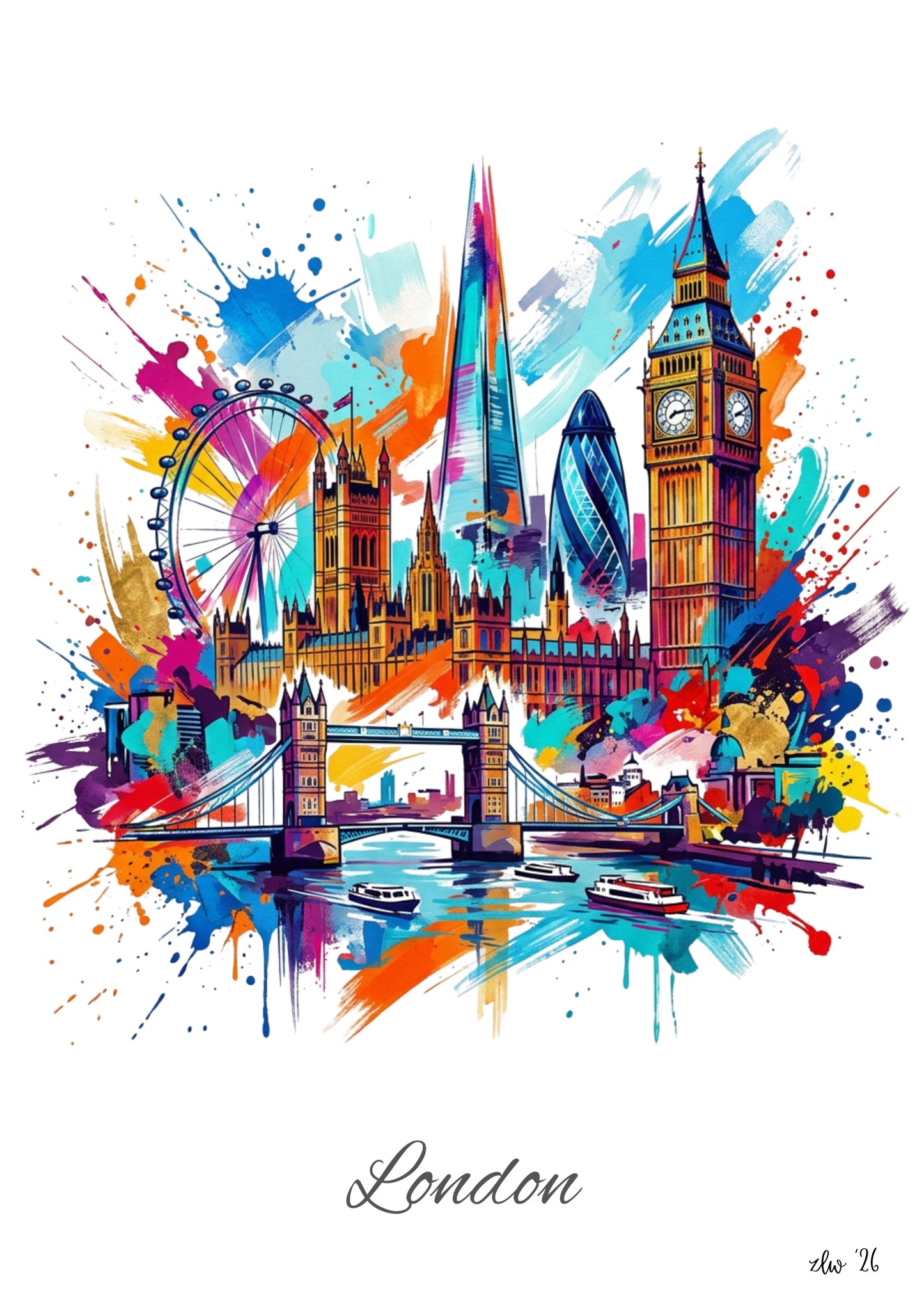 London Coloursplash Travel Print – Modern City Wall Art
