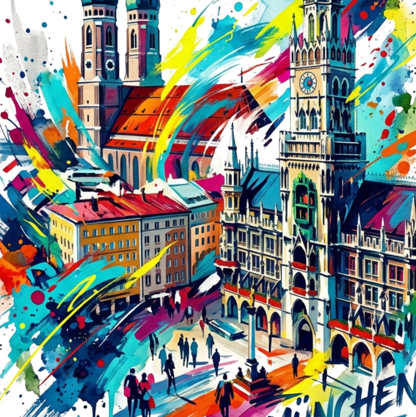 Munich Coloursplash Travel Print – Modern Germany Wall Art