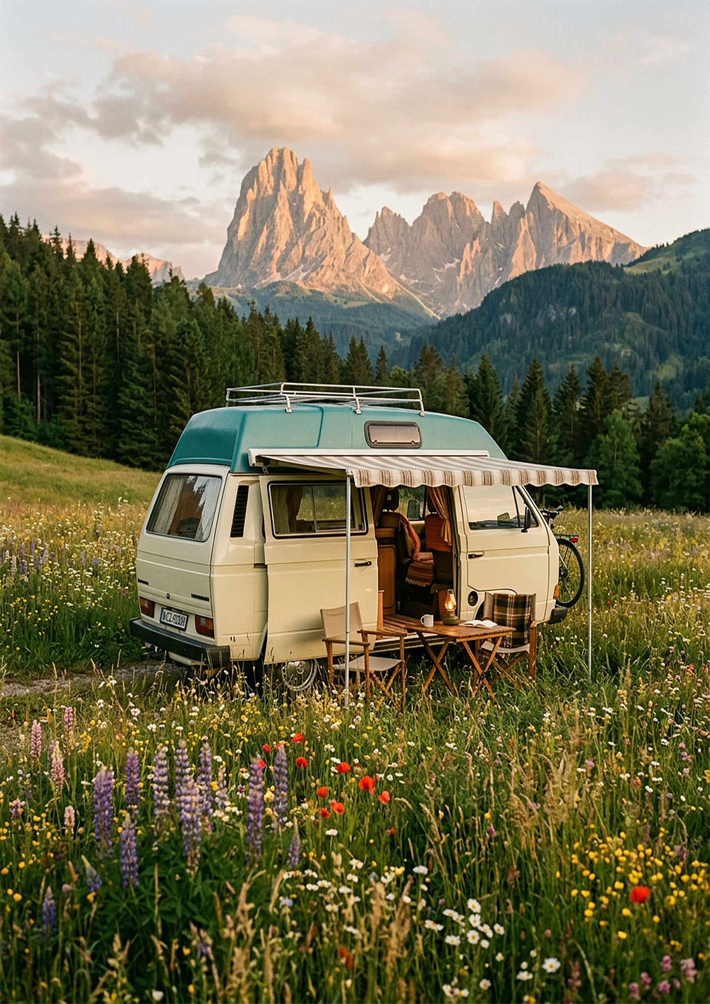 Mountain Camper Van – Wildflower Meadow Travel Print