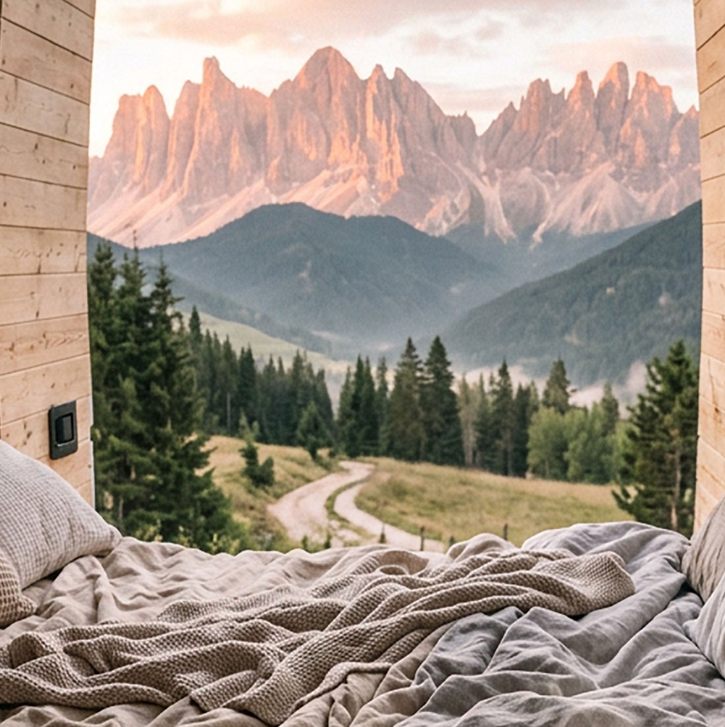 Van Life Mountain View – Cozy Travel Interior Print