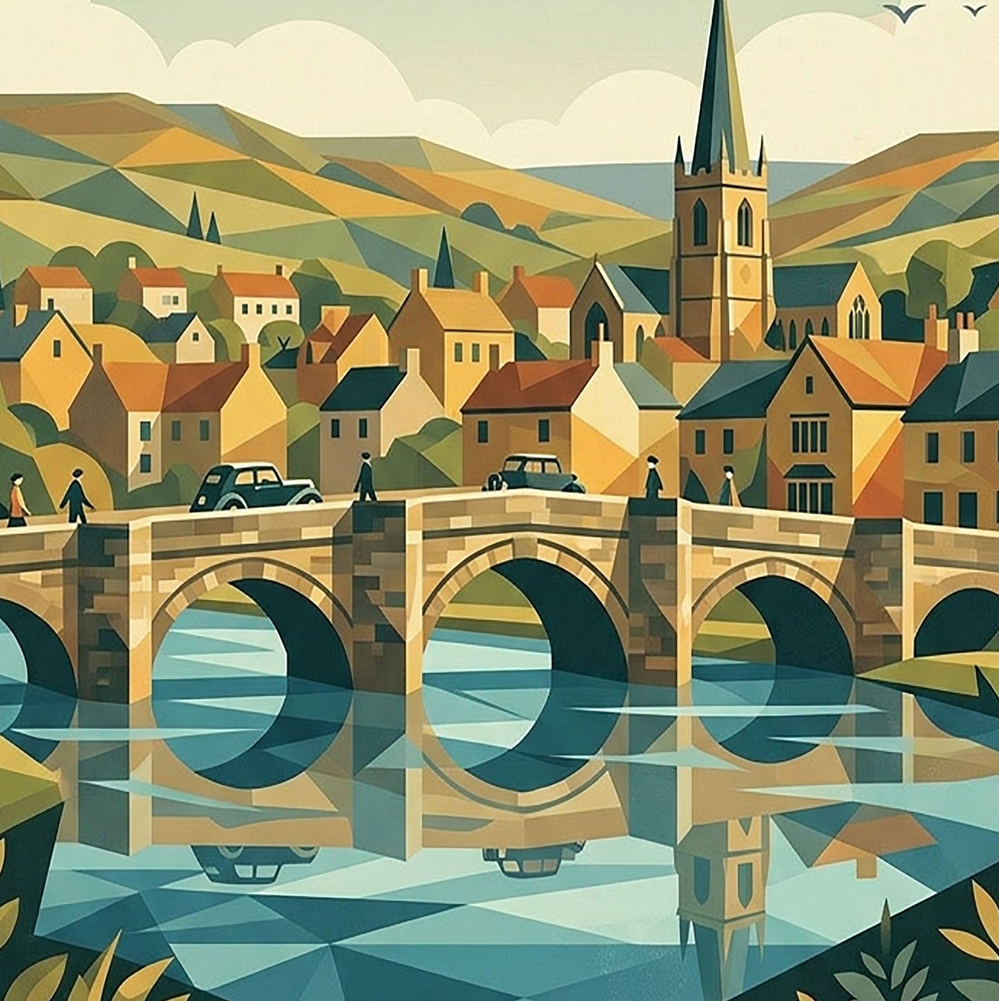 Bakewell Retro Travel Print – Mid‑Century Peak District Wall Art