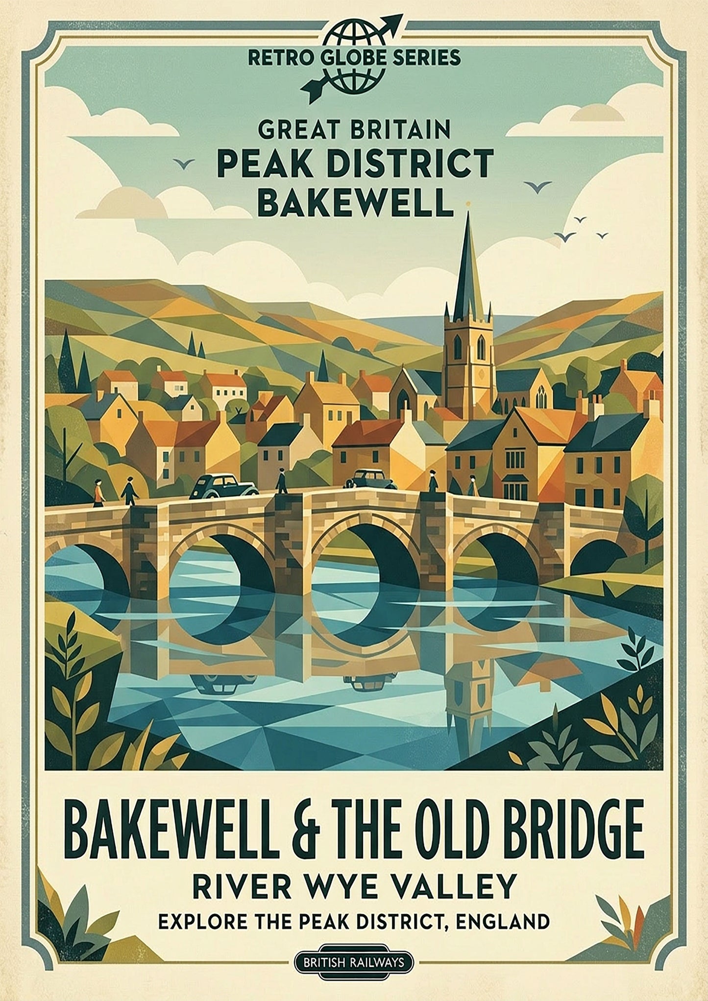 Bakewell Retro Travel Print – Mid‑Century Peak District Wall Art