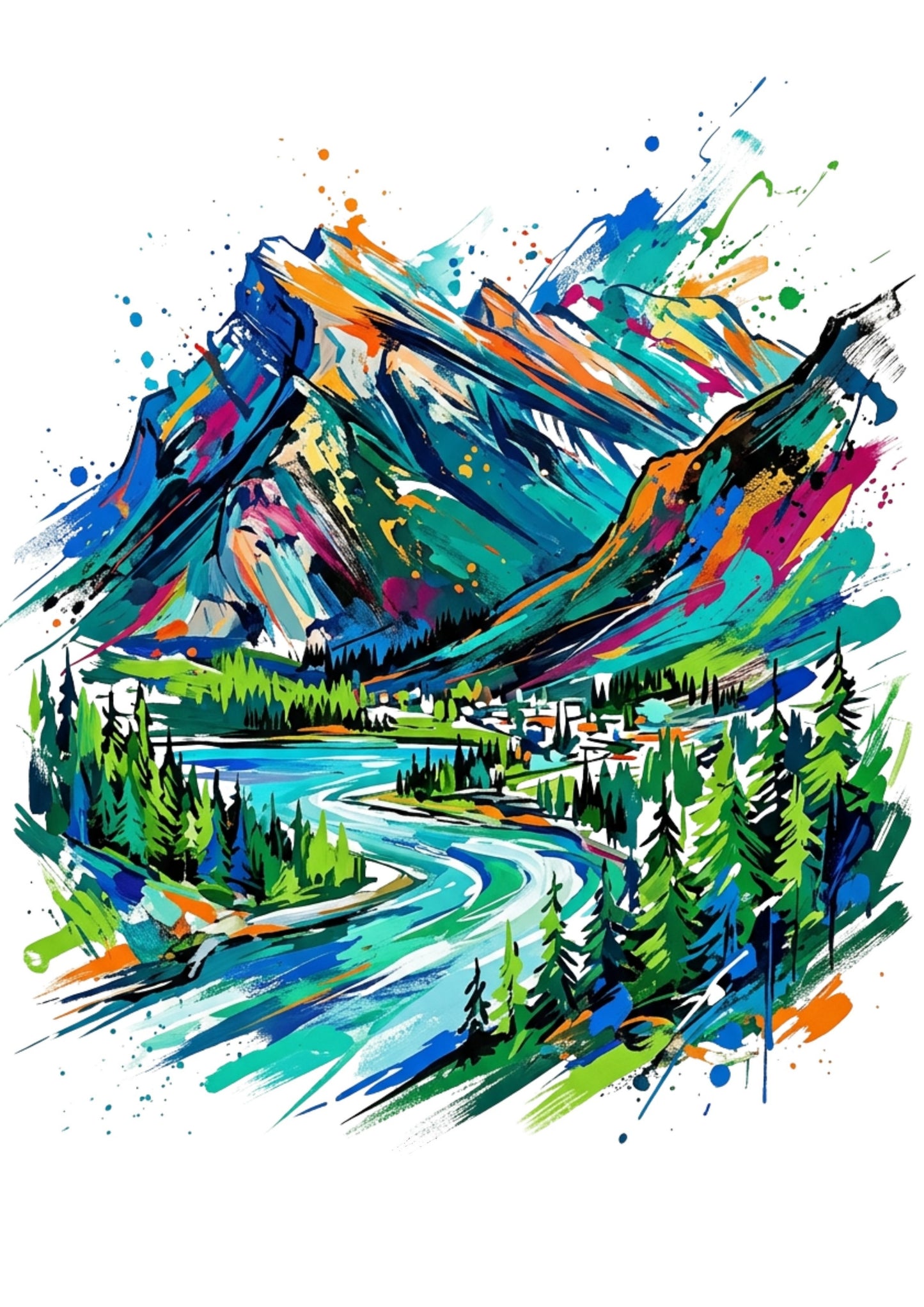 Banff Canada Fine Art Print – Expressive Coloursplash Mountain Landscape | Bella Leaf Studio