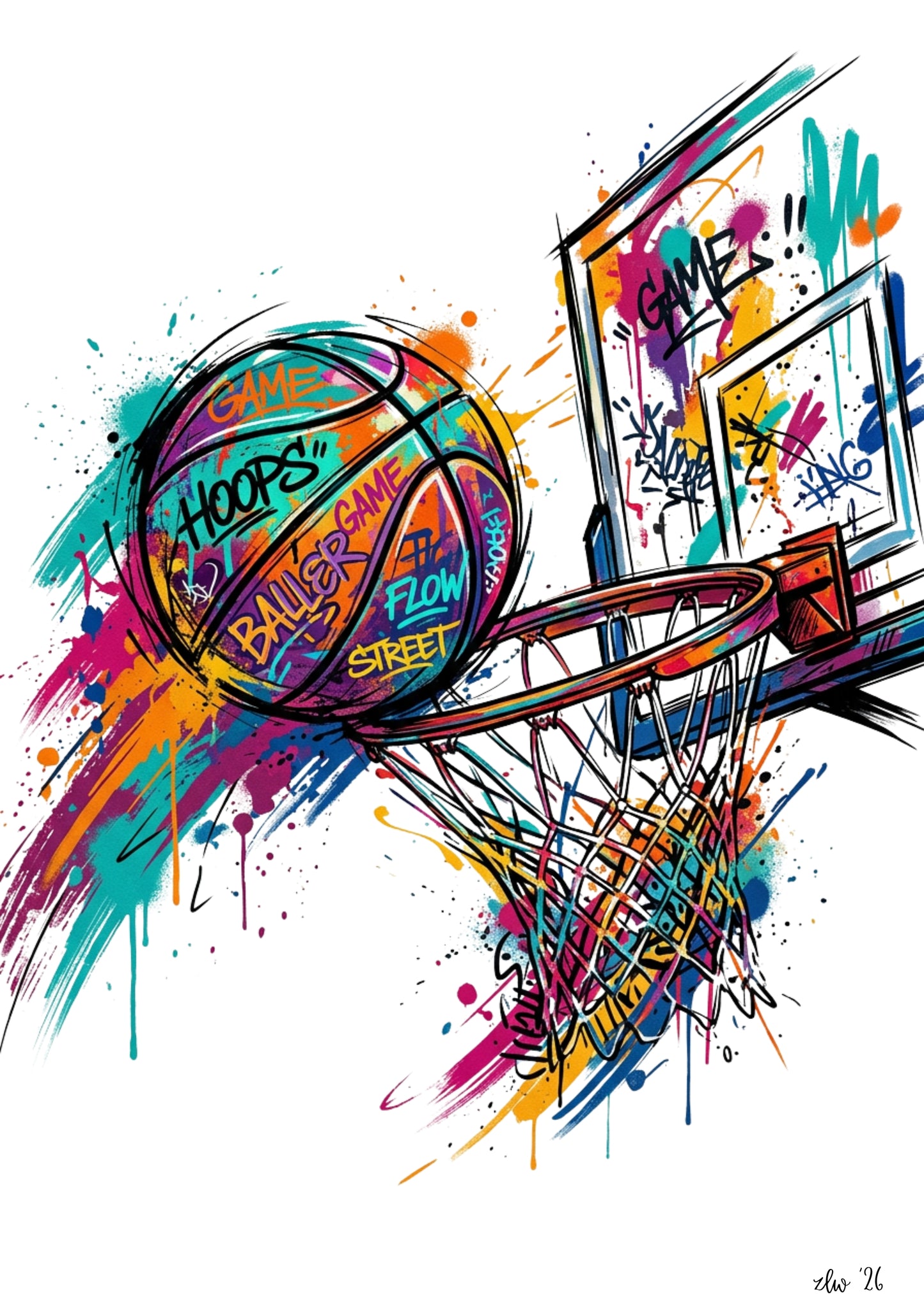 Graffiti Basketball Hoop – Urban Coloursplash Print