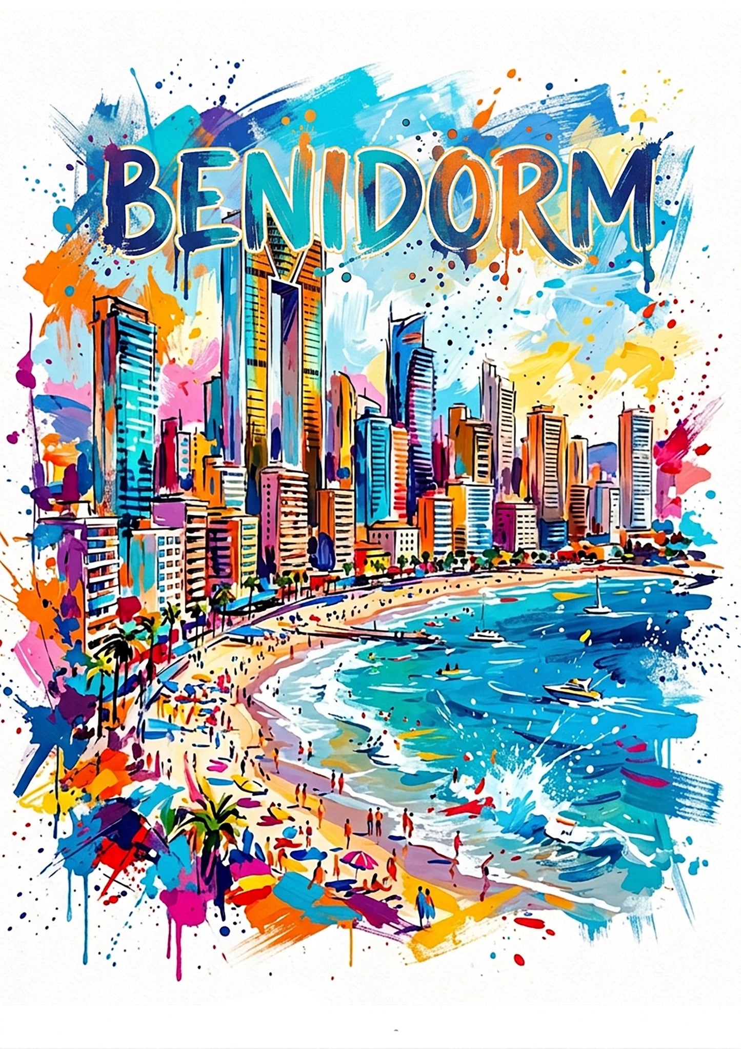 Benidorm Coloursplash Art Print — Modern Coastal City Poster