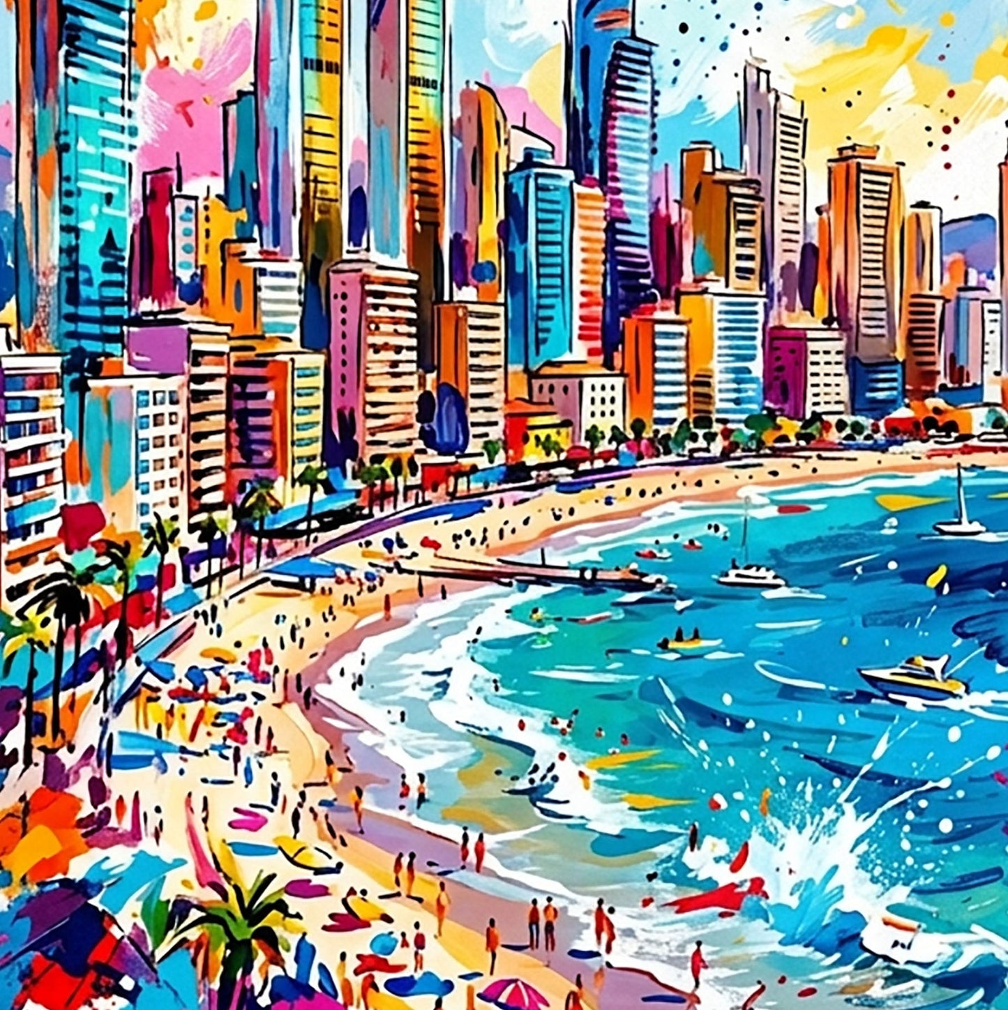 Benidorm Coloursplash Art Print — Modern Coastal City Poster