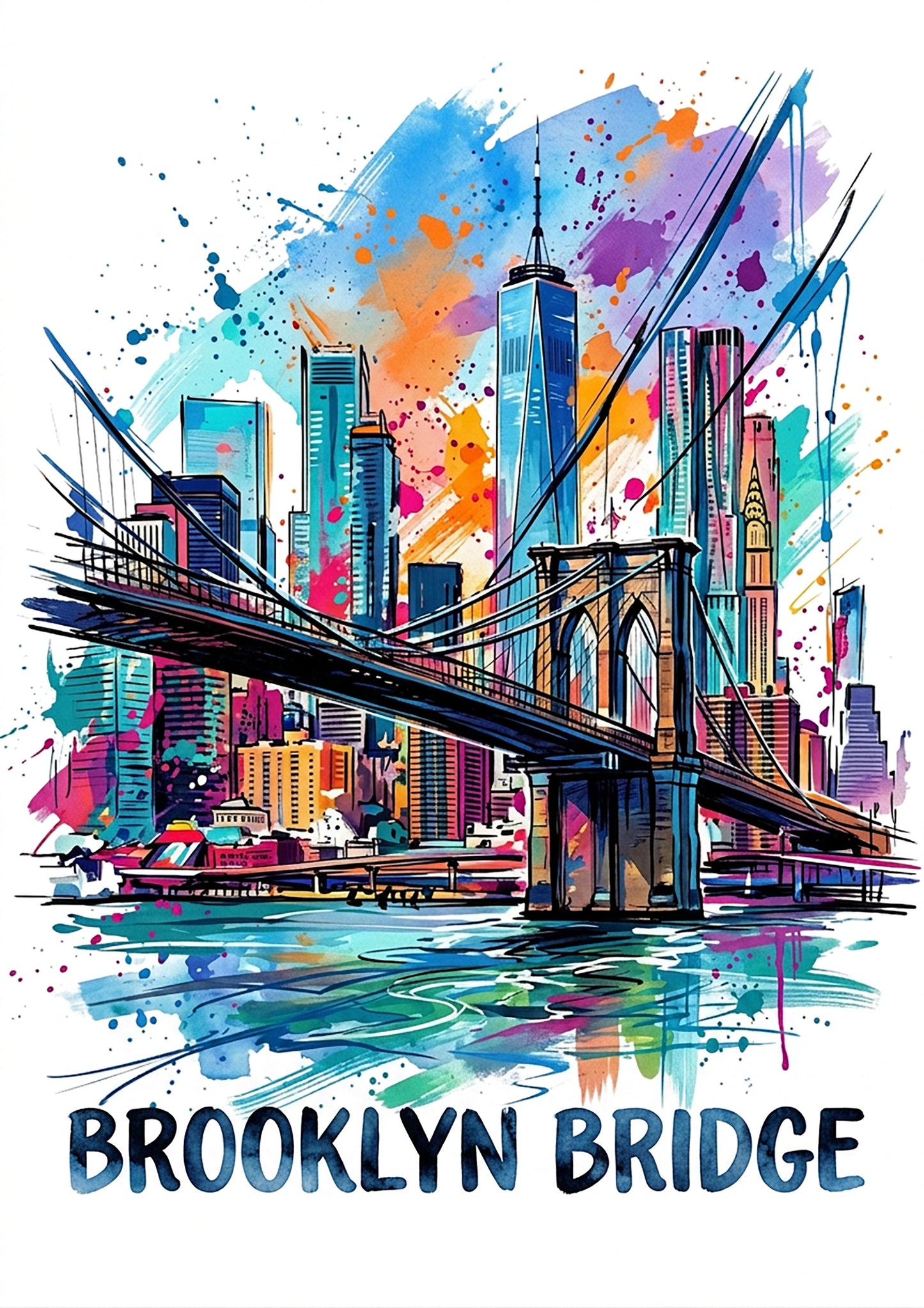 Brooklyn Bridge Coloursplash Art Print — Modern New York City Poster