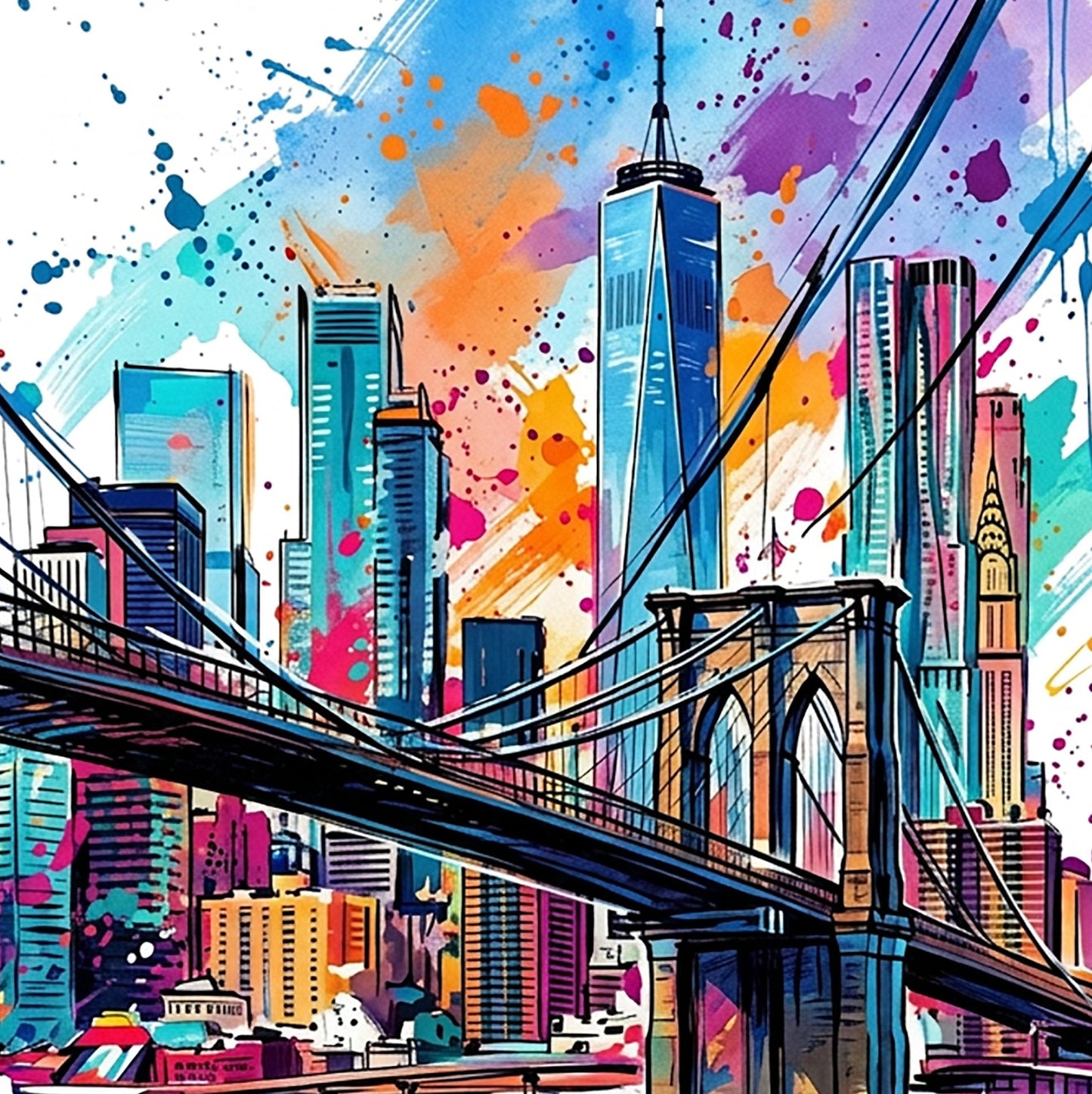 Brooklyn Bridge Coloursplash Art Print — Modern New York City Poster