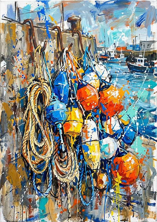Fishing Buoys Harbour Coloursplash Coastal Print – Modern Nautical Wall Art