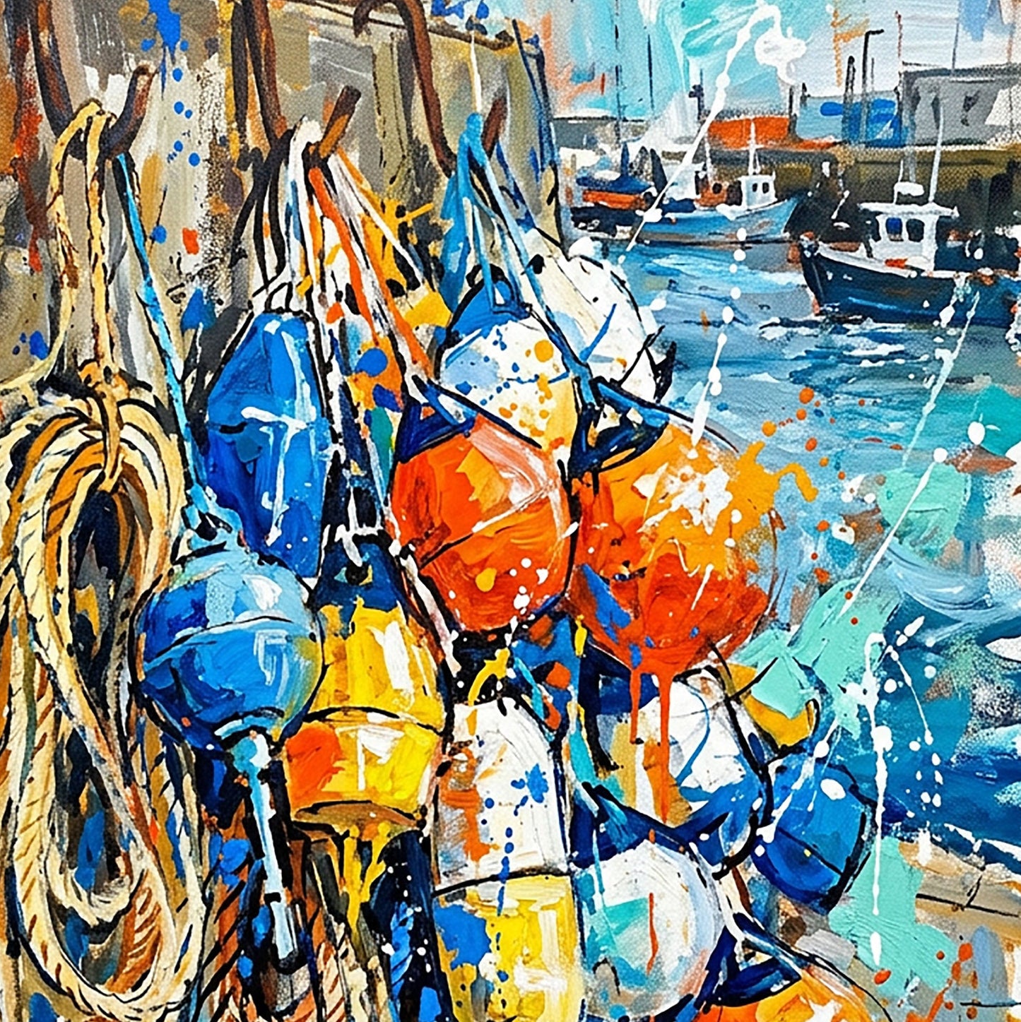 Fishing Buoys Harbour Coloursplash Coastal Print – Modern Nautical Wall Art