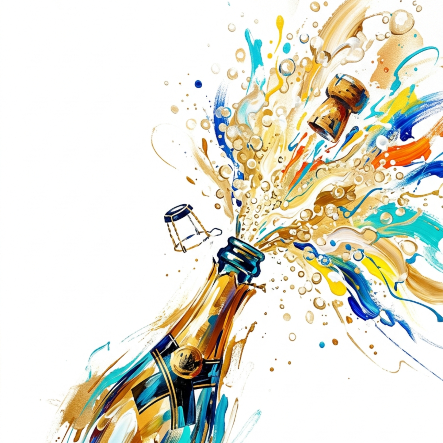 Champagne Bottle Pop – Celebration Coloursplash Art Print
