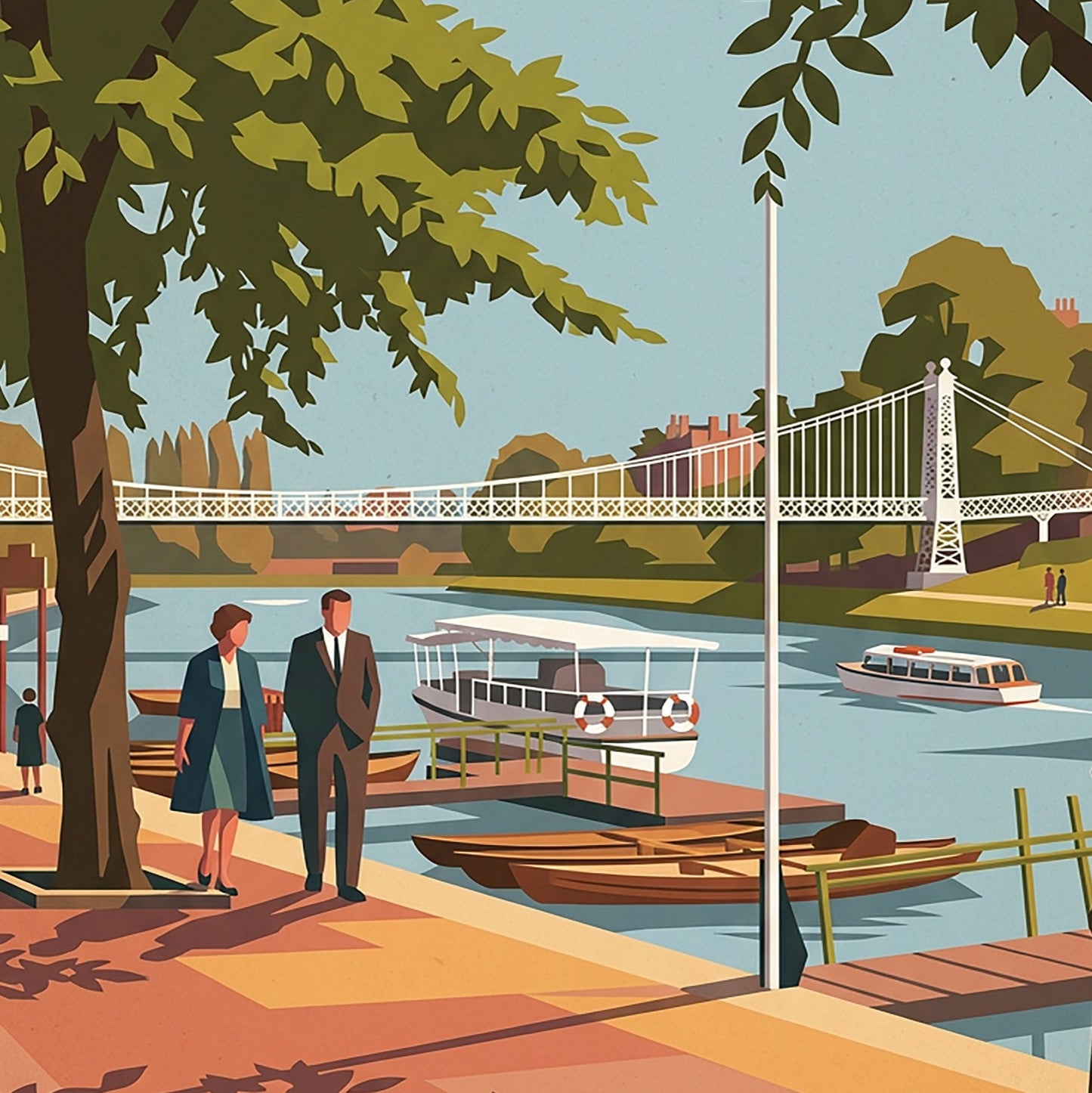 The Groves Chester Art Print – Vintage‑Style Riverside Travel Poster