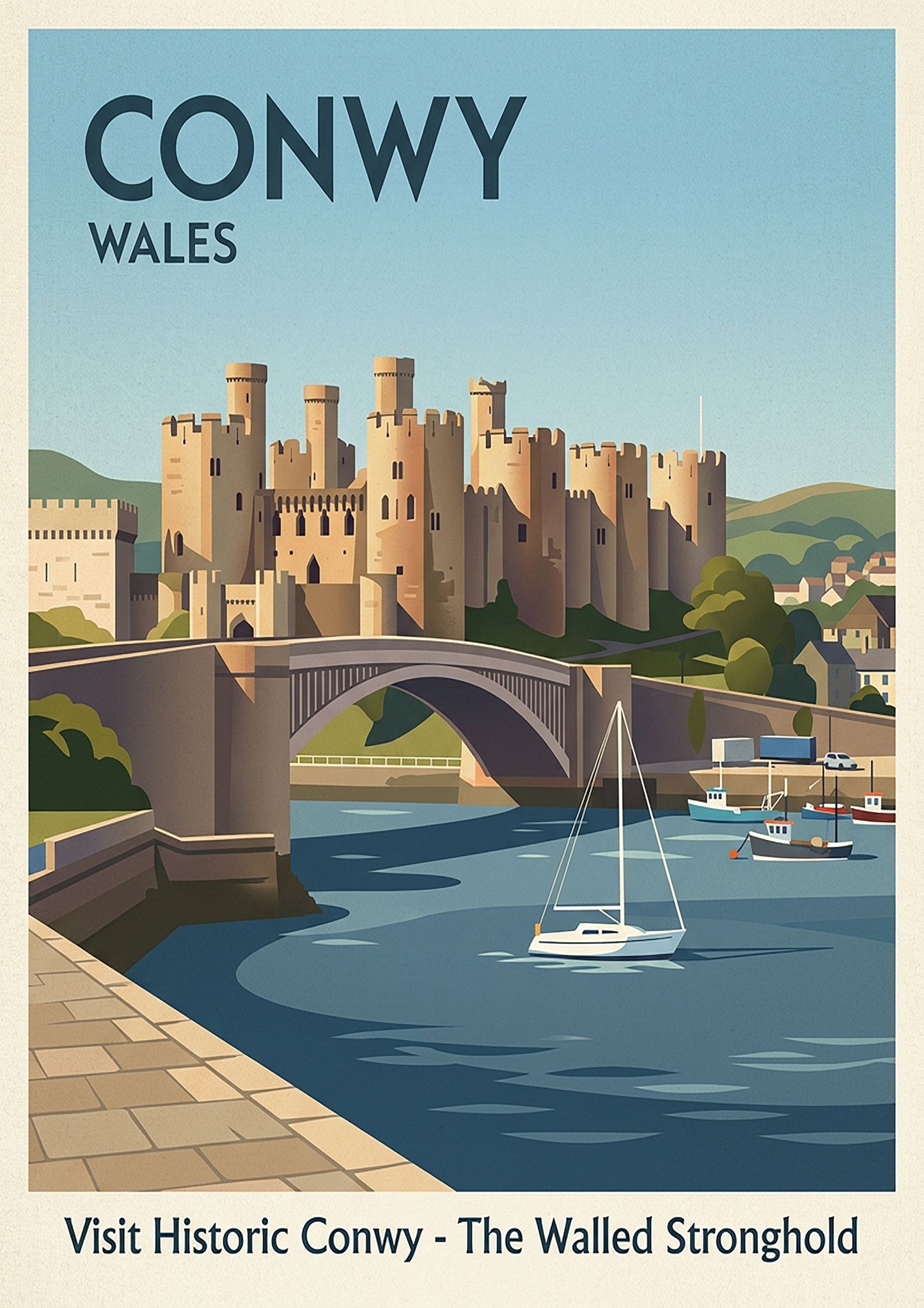 Conwy Castle Art Print – Vintage‑Style Travel Poster Illustration