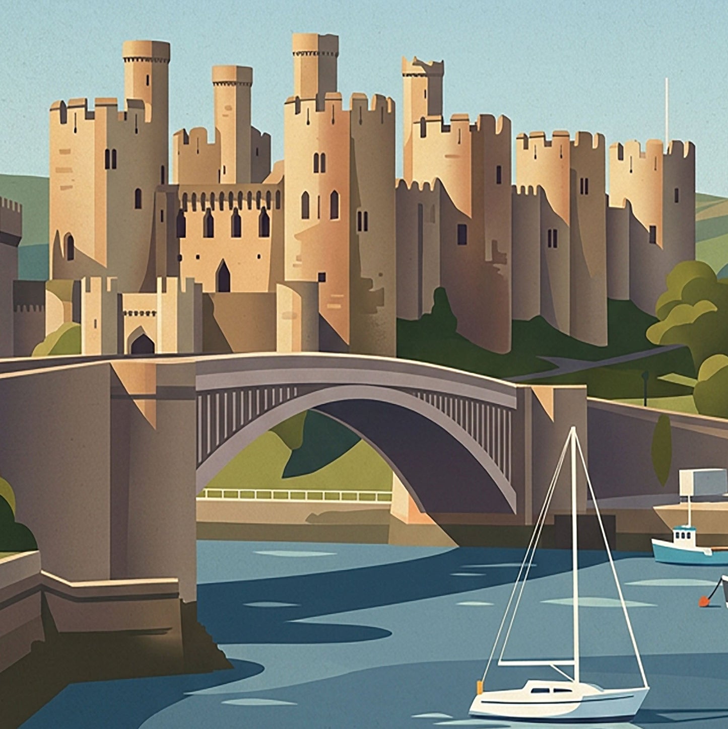 Conwy Castle Art Print – Vintage‑Style Travel Poster Illustration