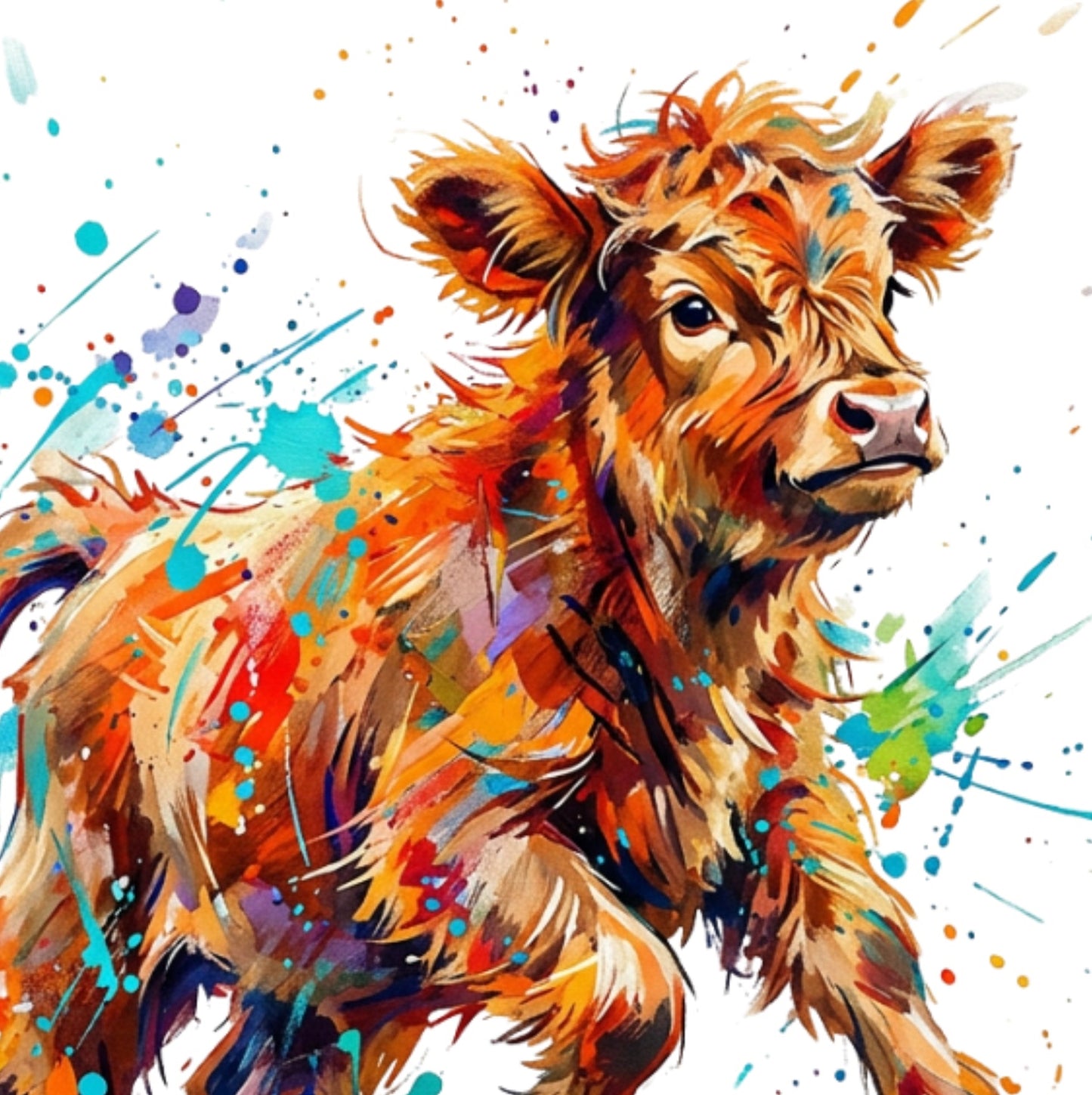 Expressive Coloursplash Calf Print – Contemporary Wildlife Wall Art