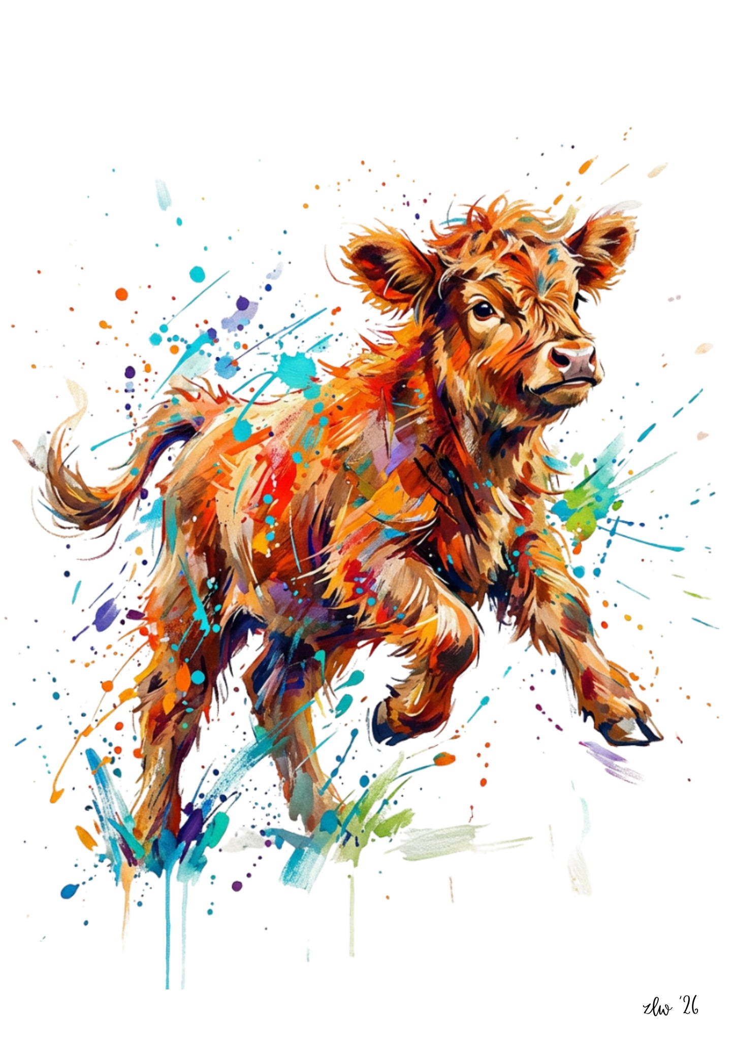 Expressive Coloursplash Calf Print – Contemporary Wildlife Wall Art