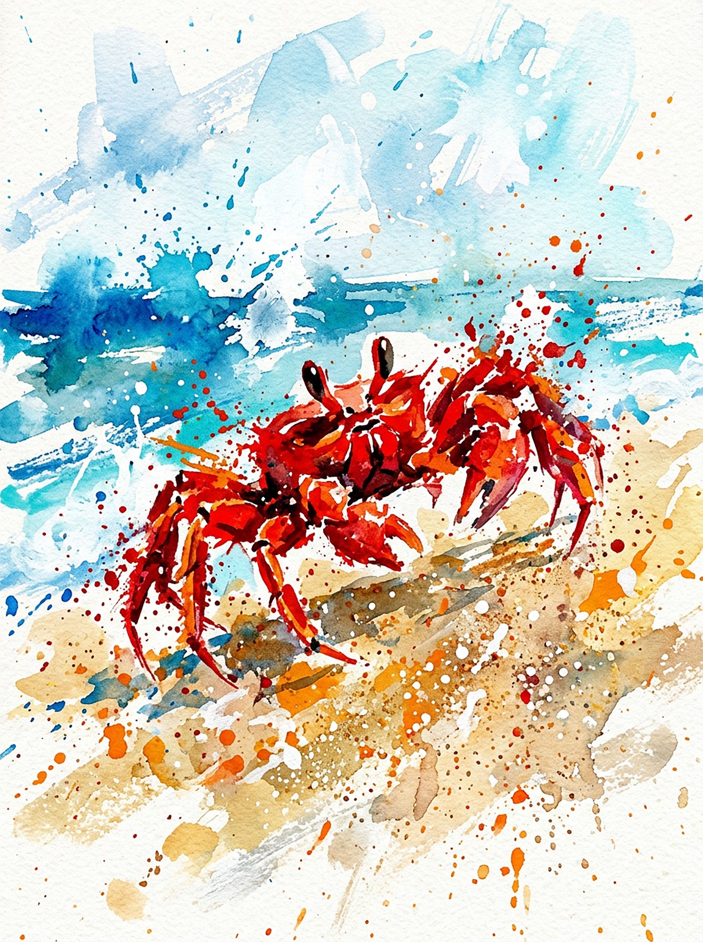 Red Crab Coloursplash Coastal Print – Modern Nautical Wall Art