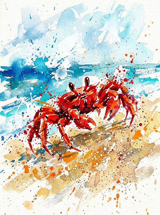 Red Crab Coloursplash Coastal Print – Modern Nautical Wall Art